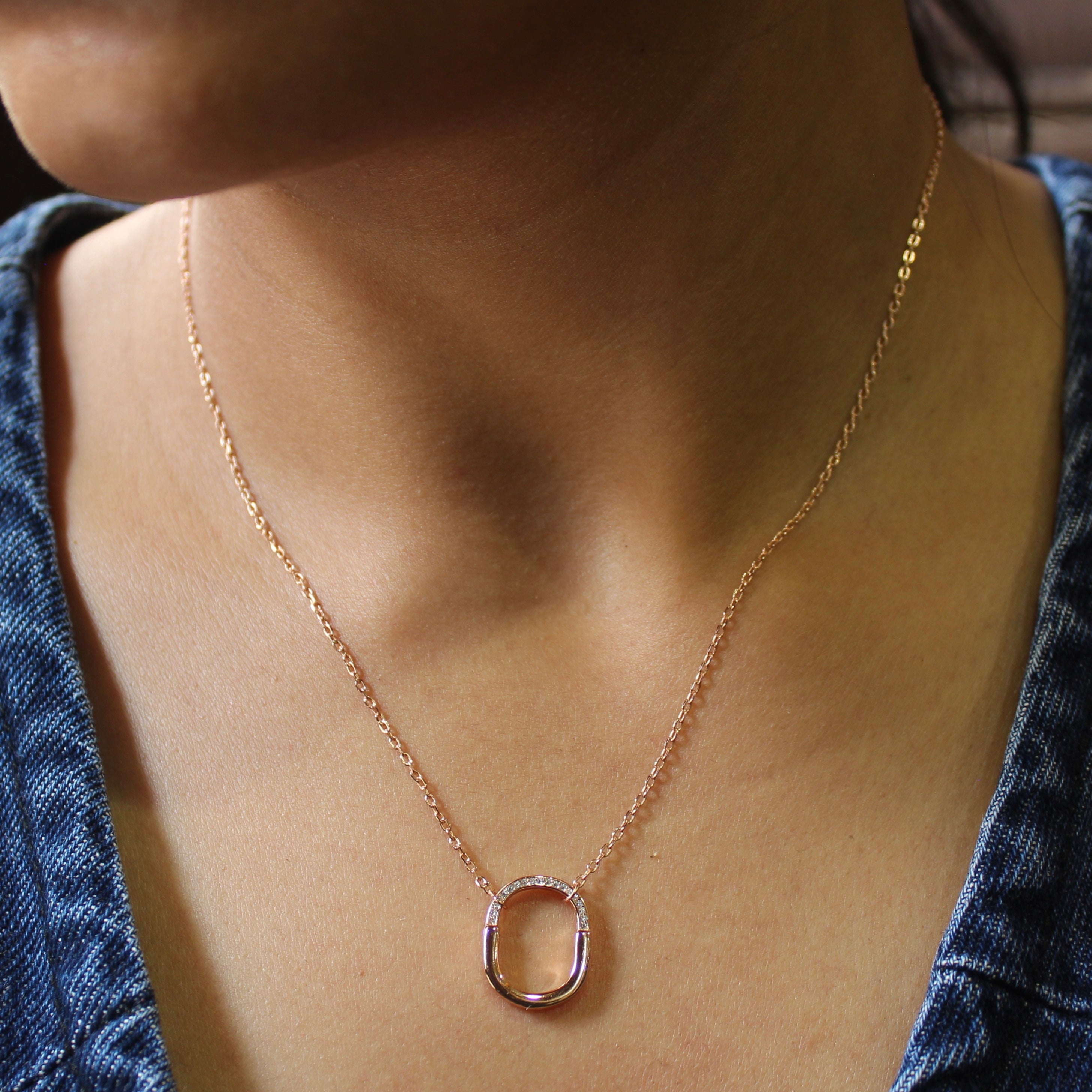 Classic Cube Charm 925 Silver Minimal Chain in Rose Gold Polish