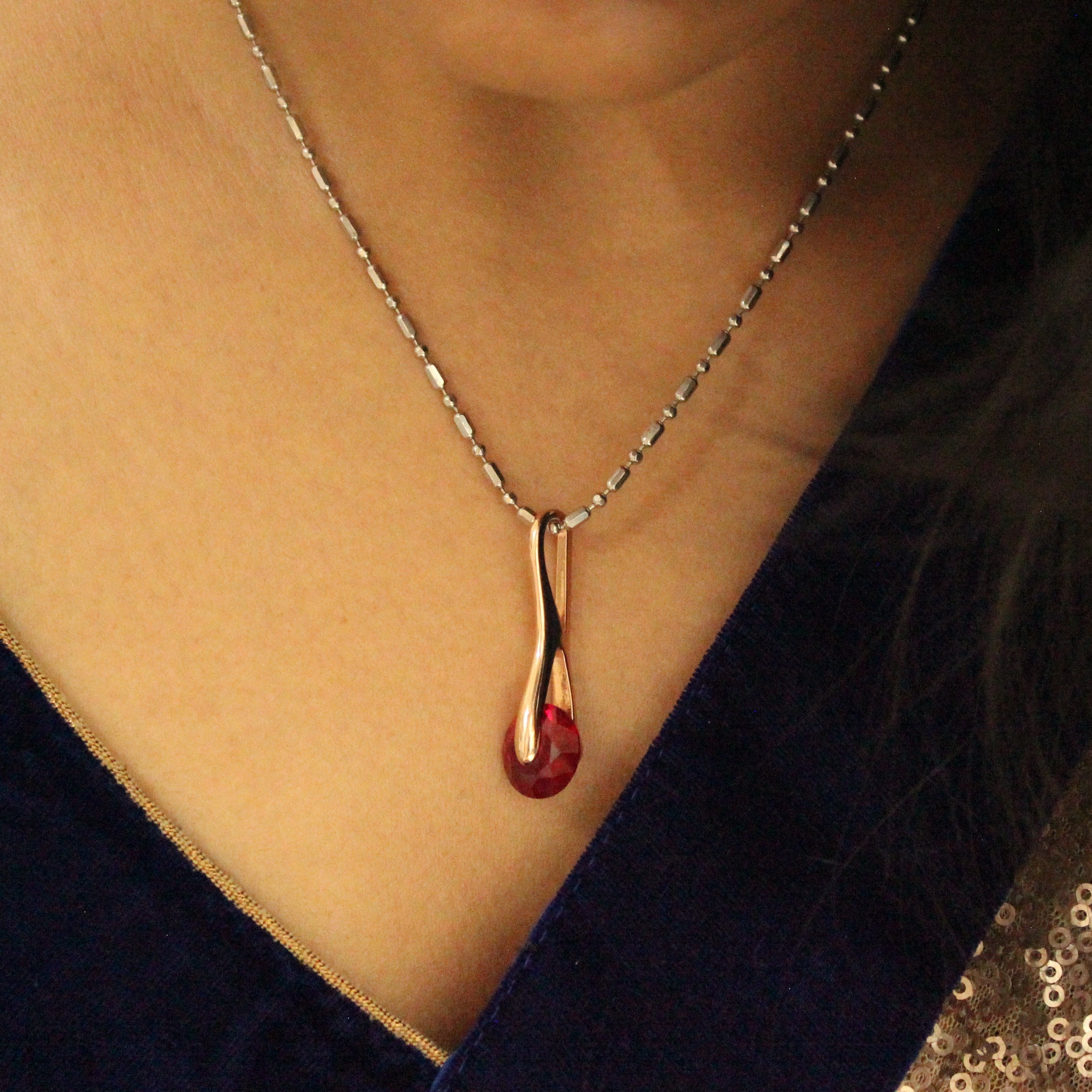 Ruby 925 silver Pendant with silver Earrings Set in rose gold polish