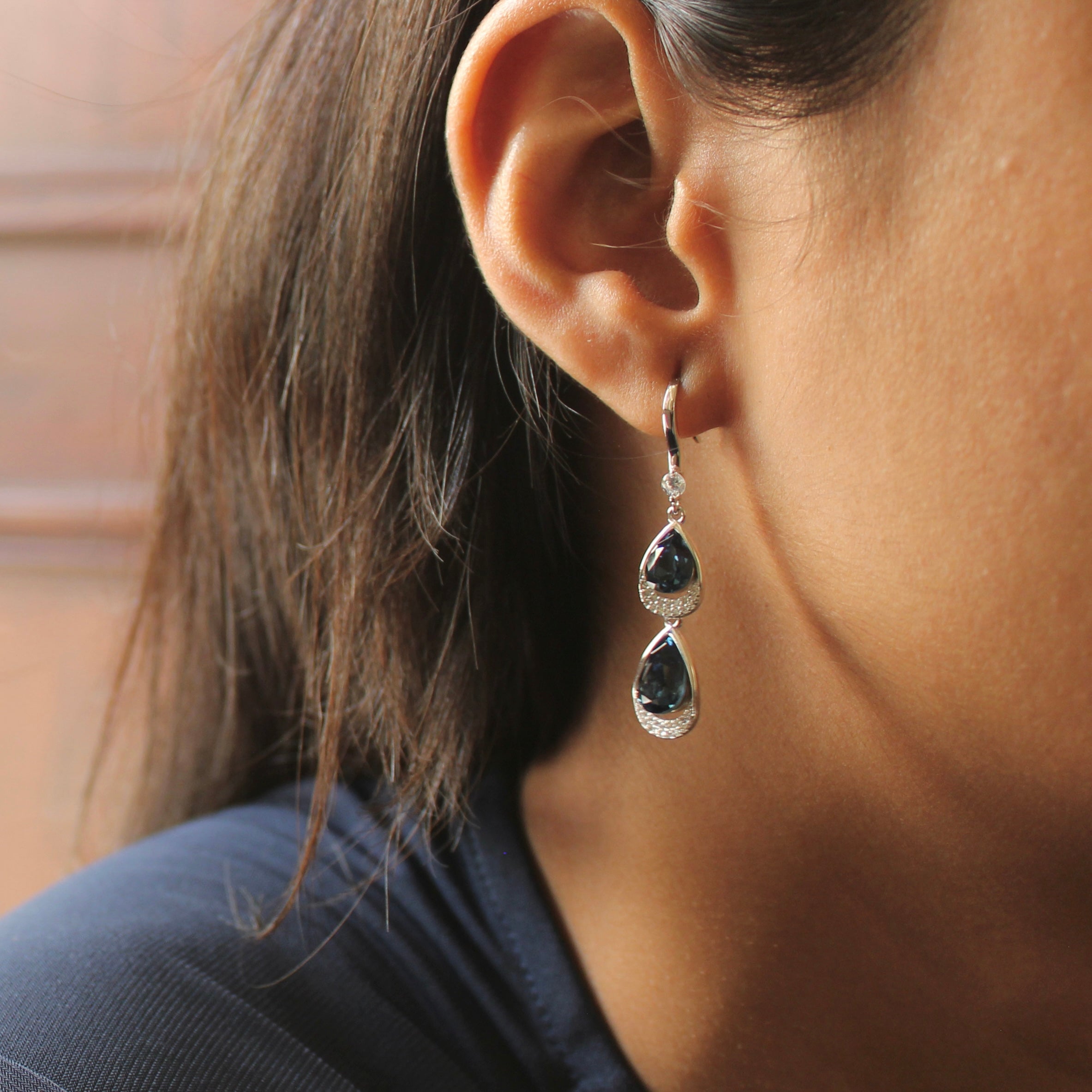 Sapphire Stones Hanging Party Earrings in 925 Silver