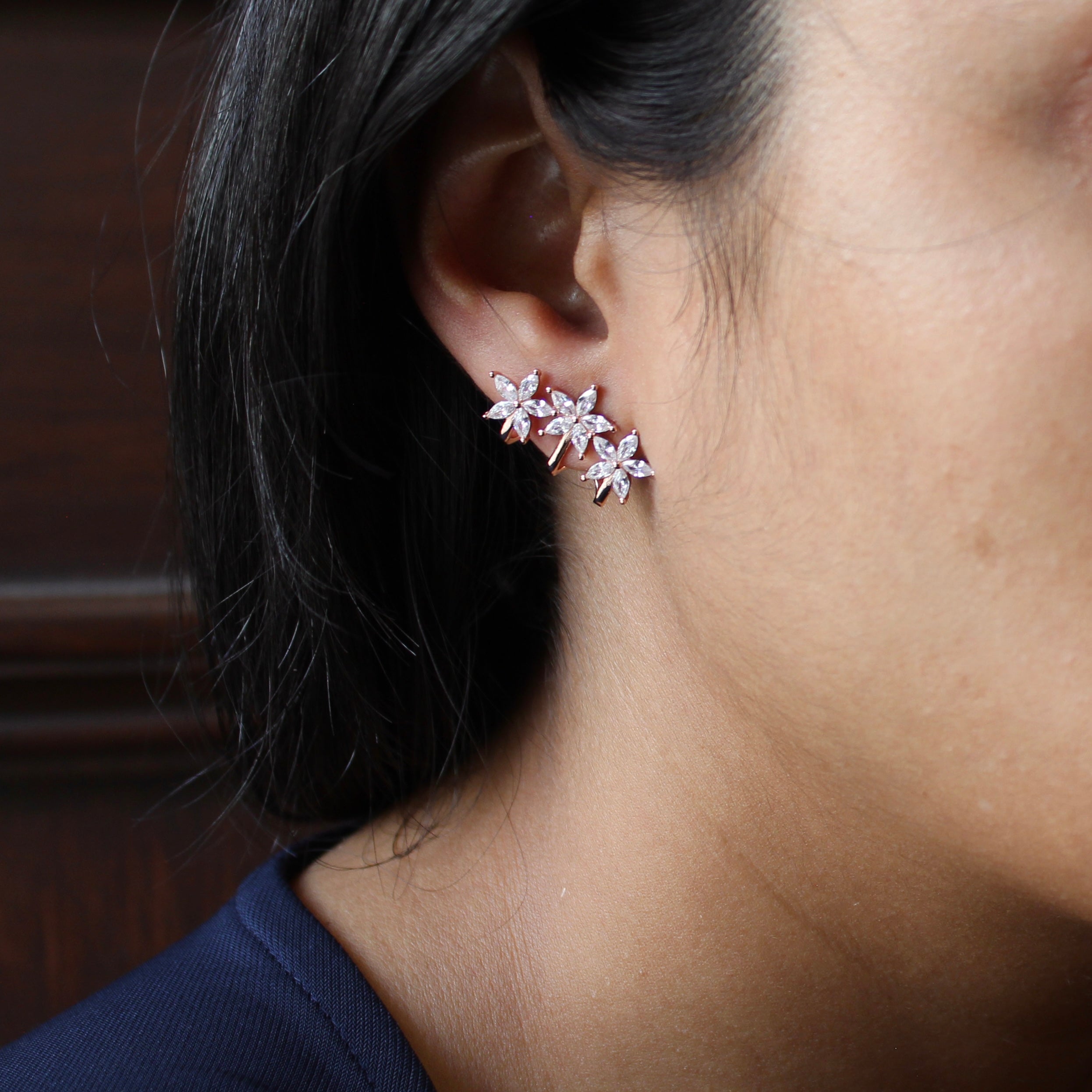 3 Flowers Wrapped Earrings in Rose Gold 925 Silver