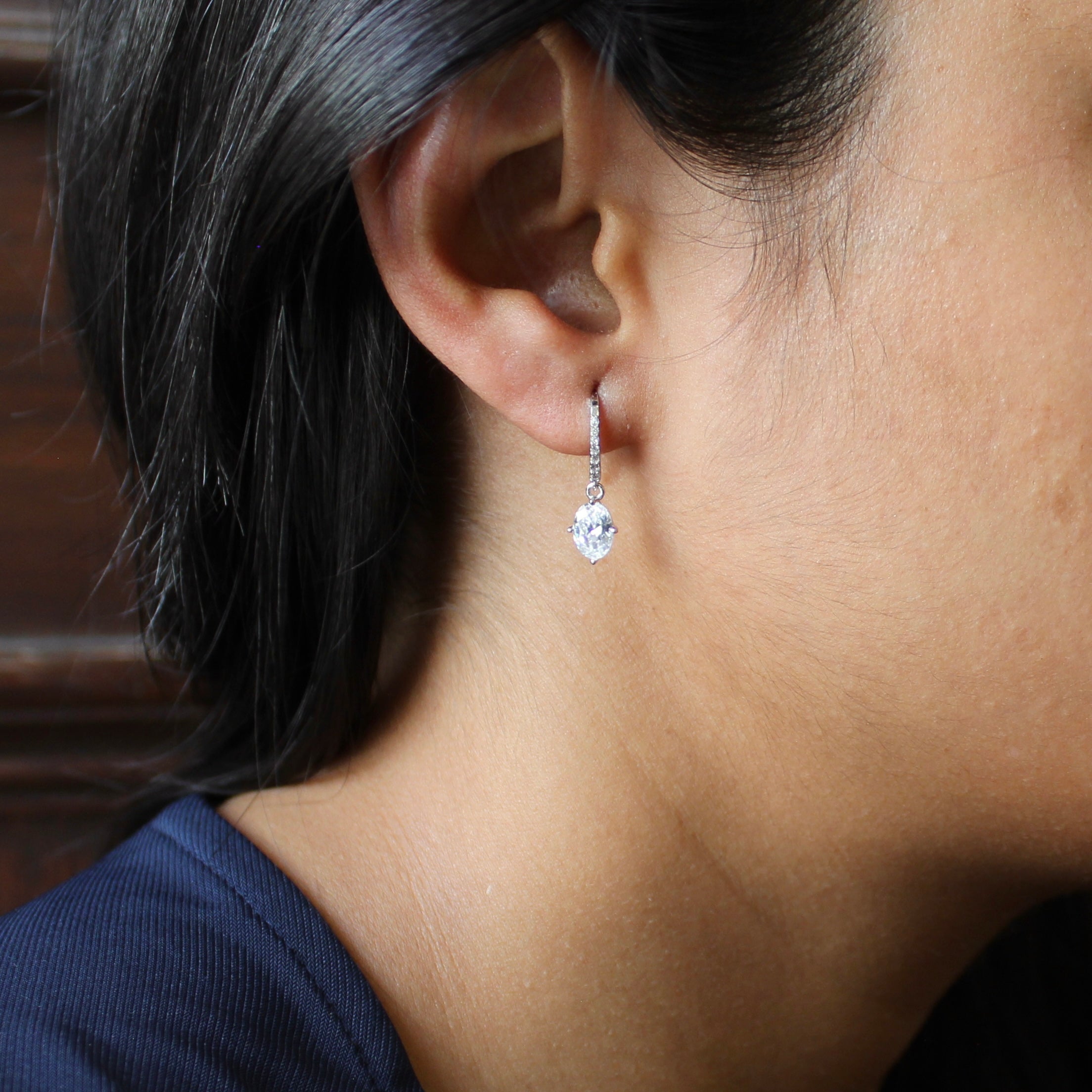 Oval Stone 925 Silver Drop Earrings
