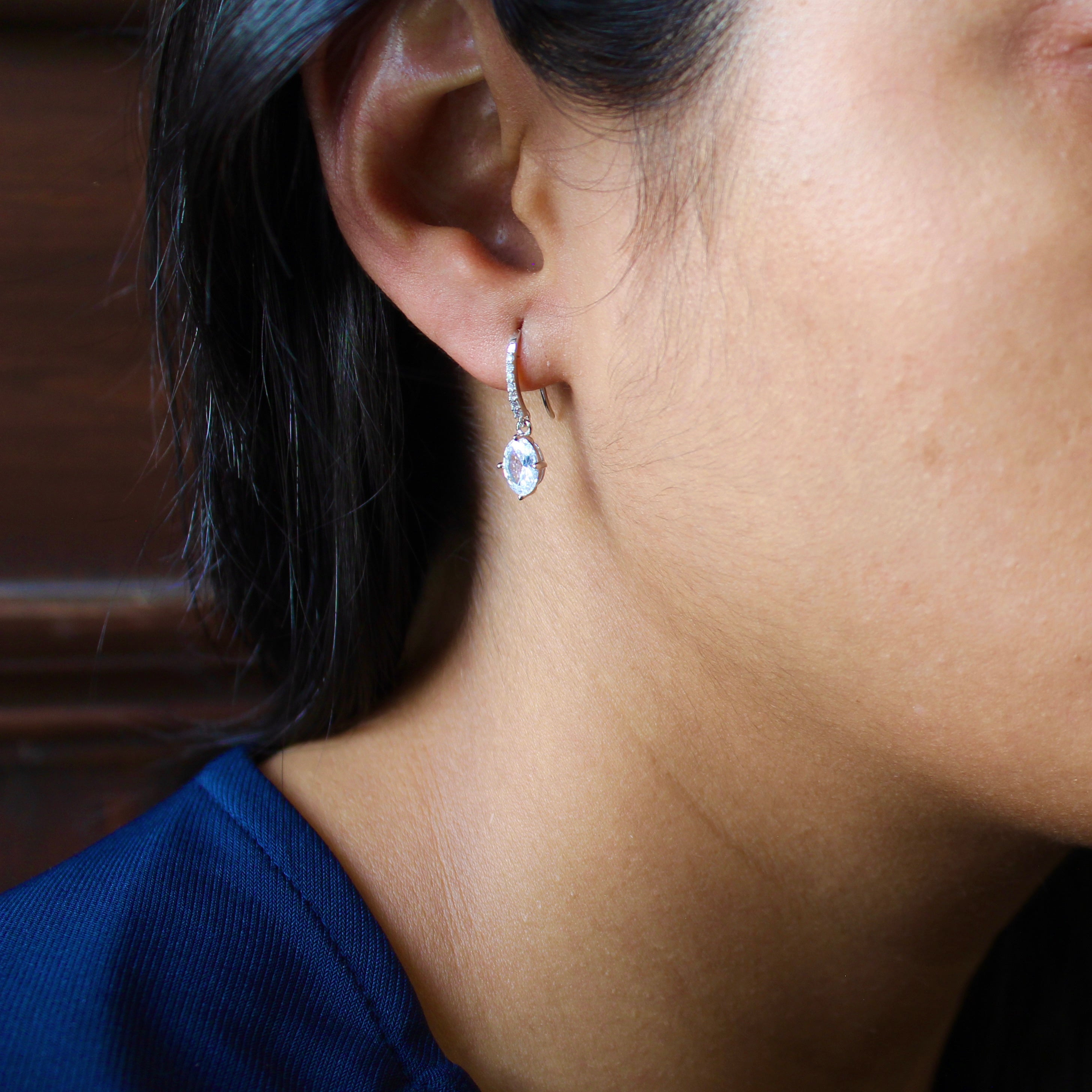 Oval Stone 925 Silver Drop Earrings