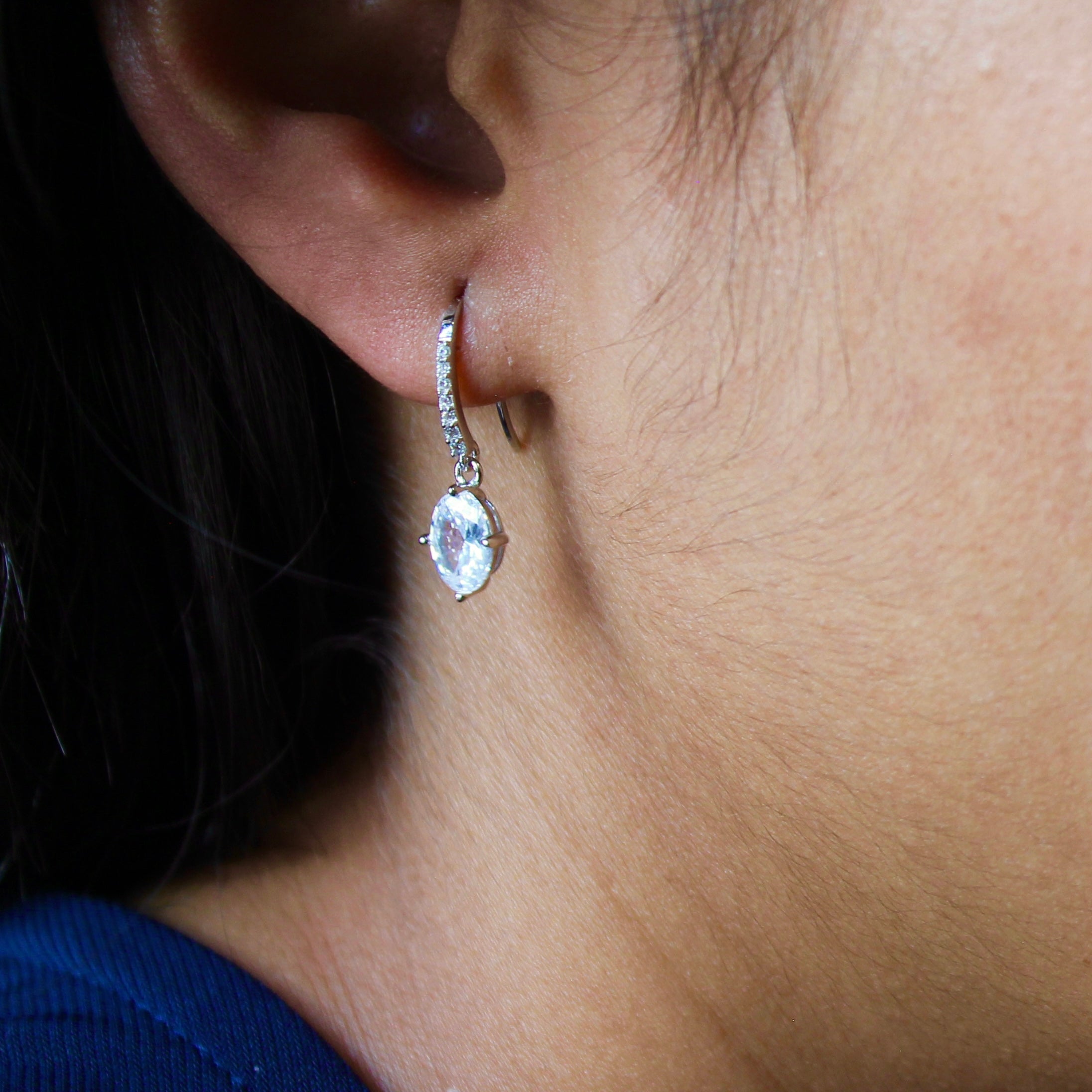 Oval Stone 925 Silver Drop Earrings