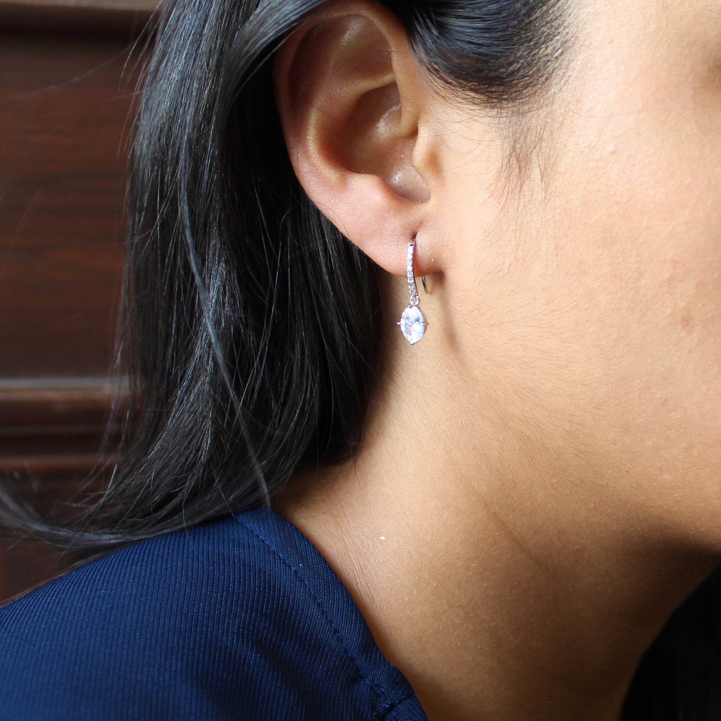 Oval Stone 925 Silver Drop Earrings