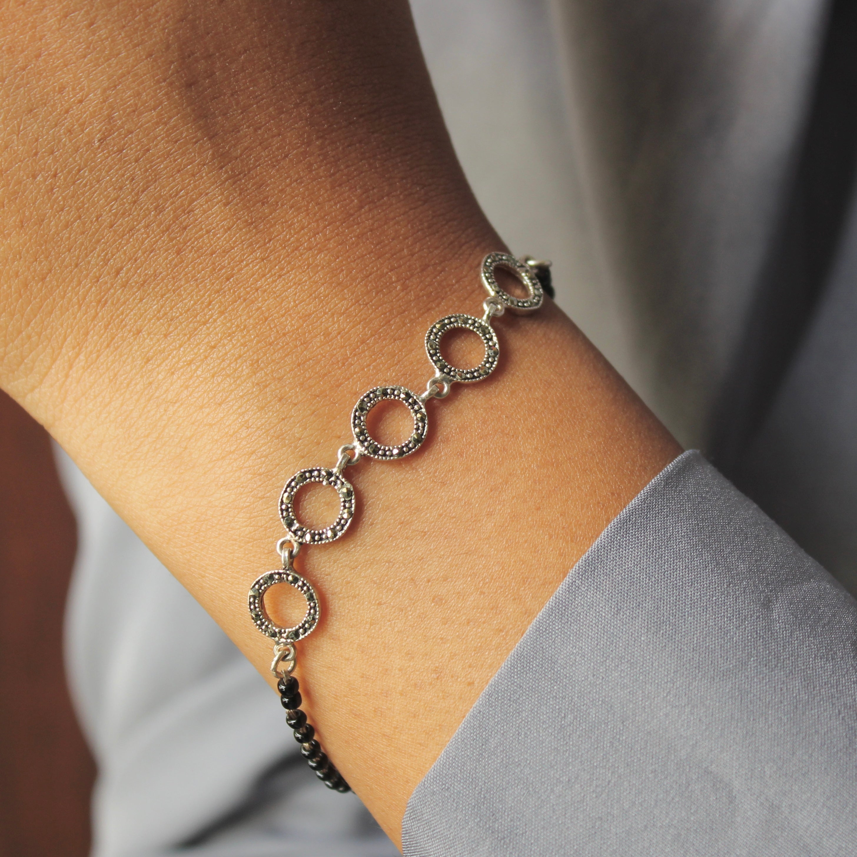 5 Rings Oxidised Charm pure 925 Silver Mangalsutra Bracelet