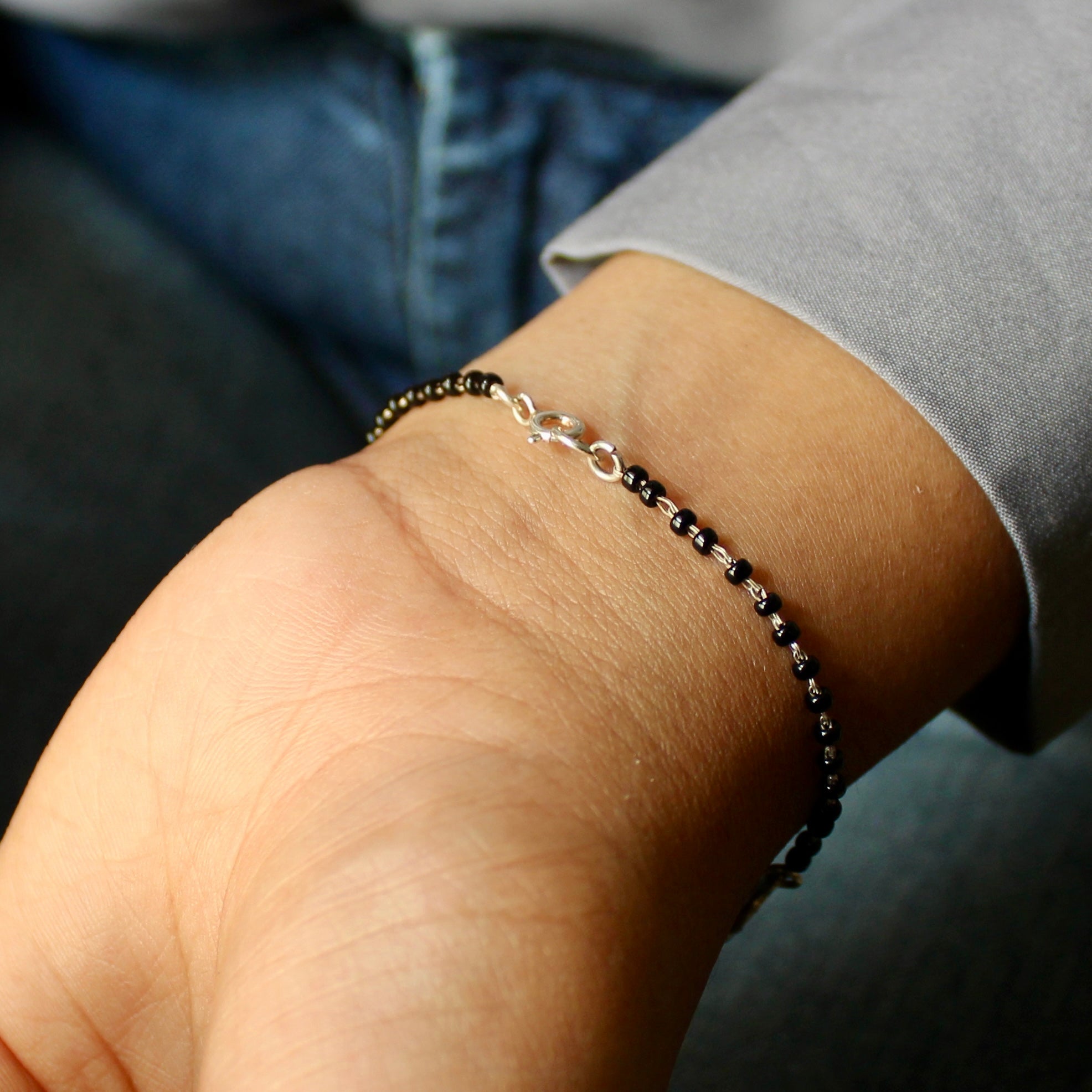 5 Rings Oxidised Charm pure 925 Silver Mangalsutra Bracelet