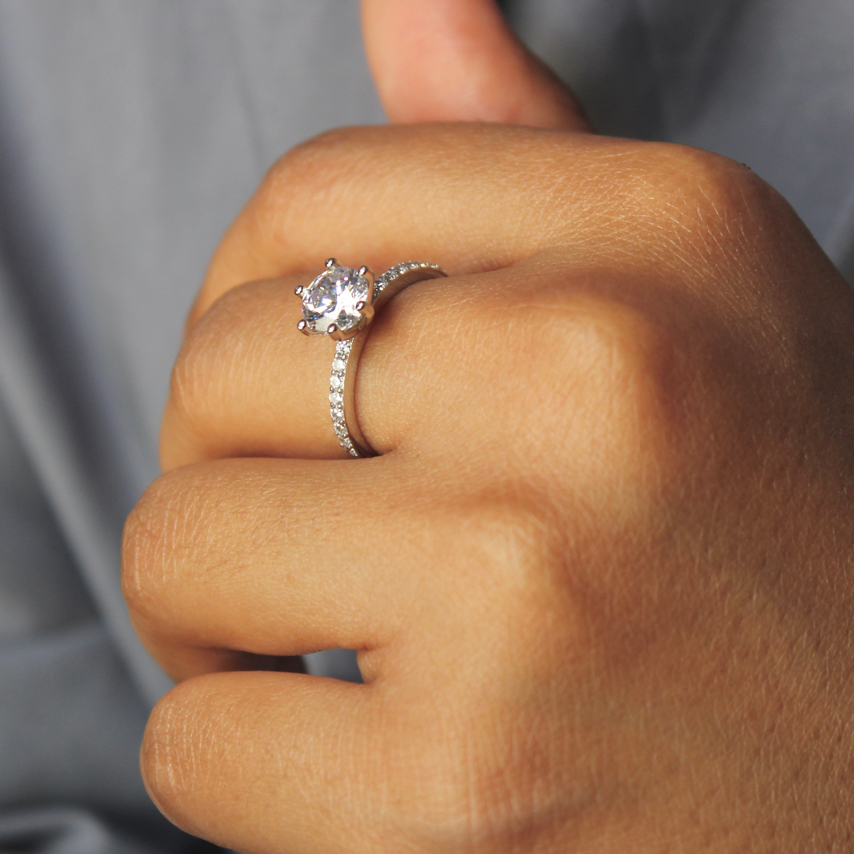 Classic Zircon Rise-up Stone Pure Silver Adjustable Ring