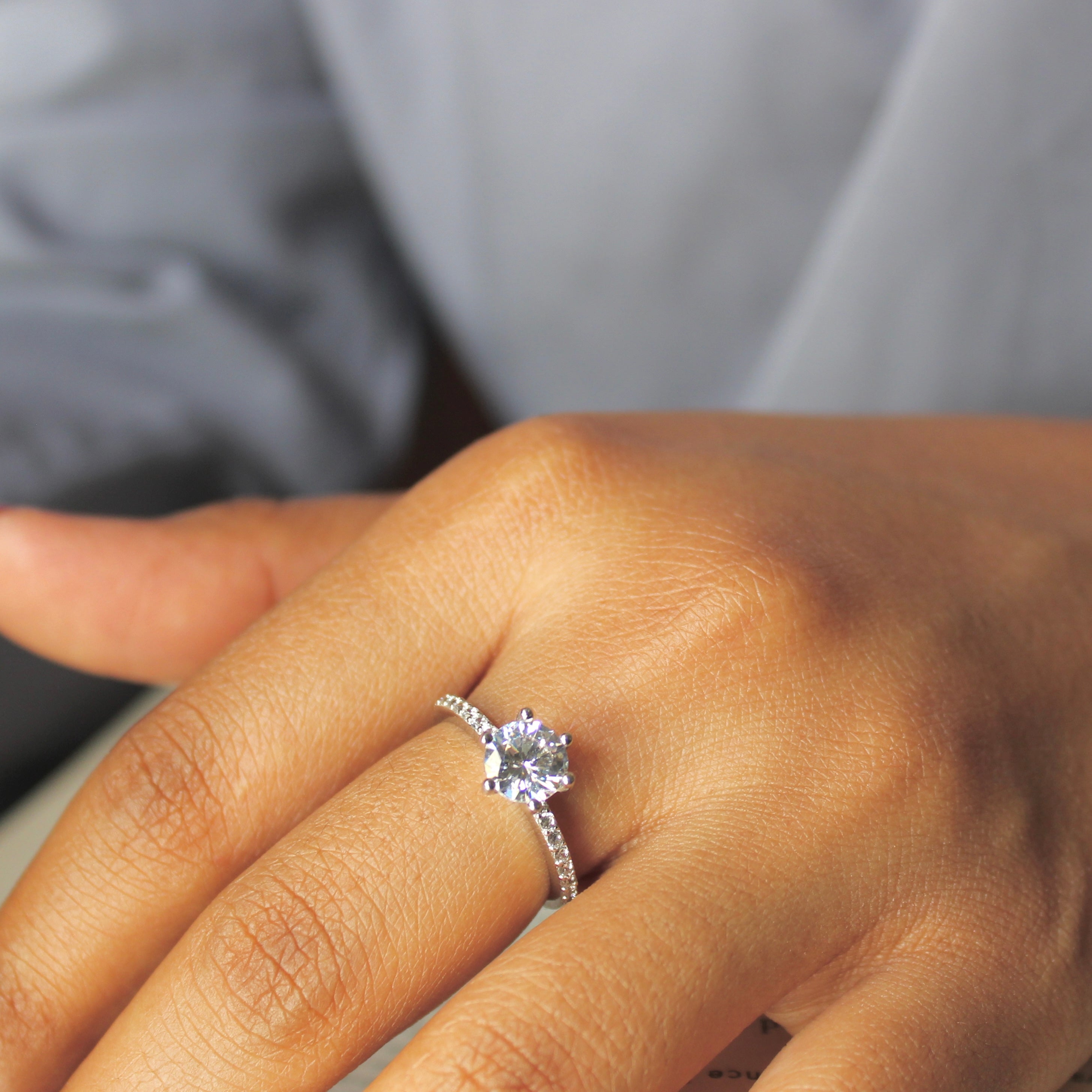 Classic Zircon Rise-up Stone Pure Silver Adjustable Ring