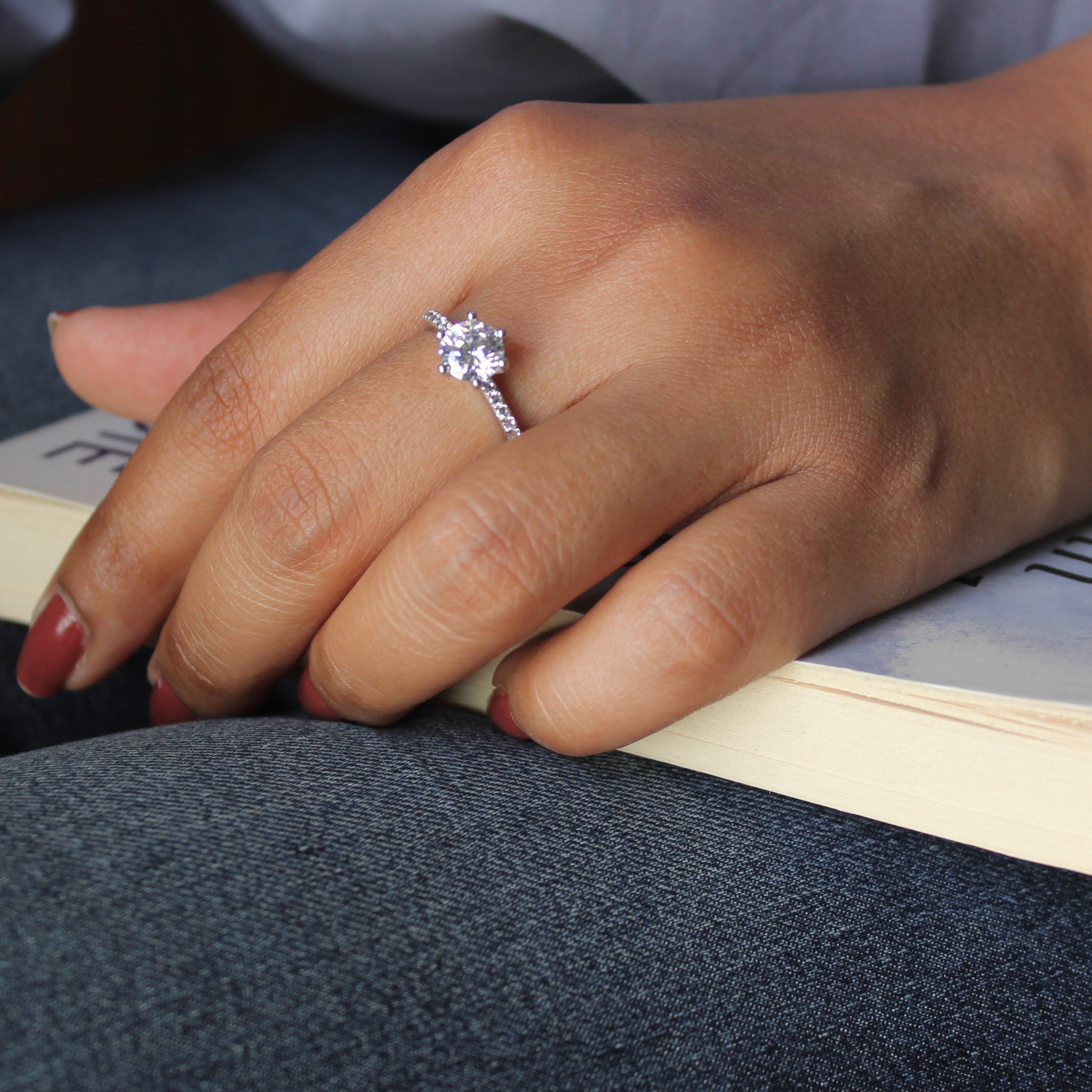 Classic Zircon Rise-up Stone Pure Silver Adjustable Ring