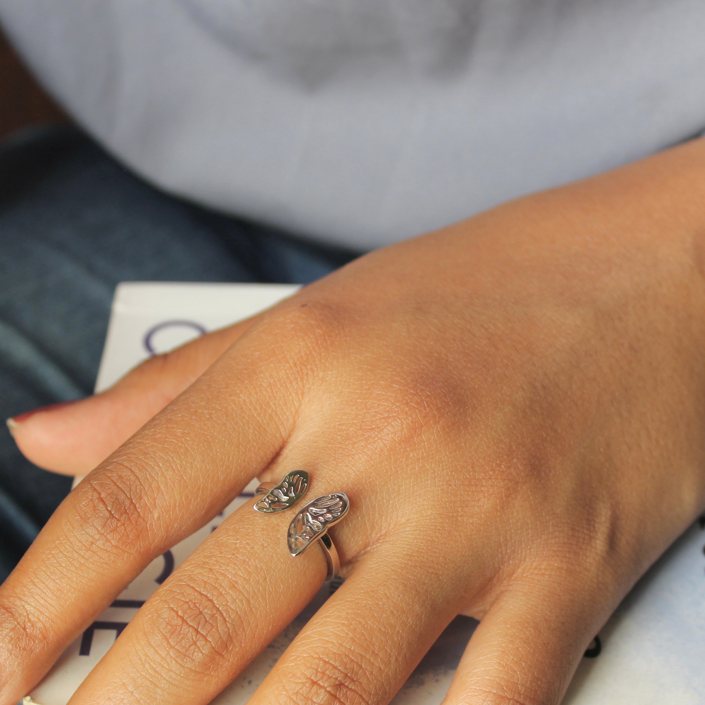 Butterfly Patterned Pure Silver Minimal Ring