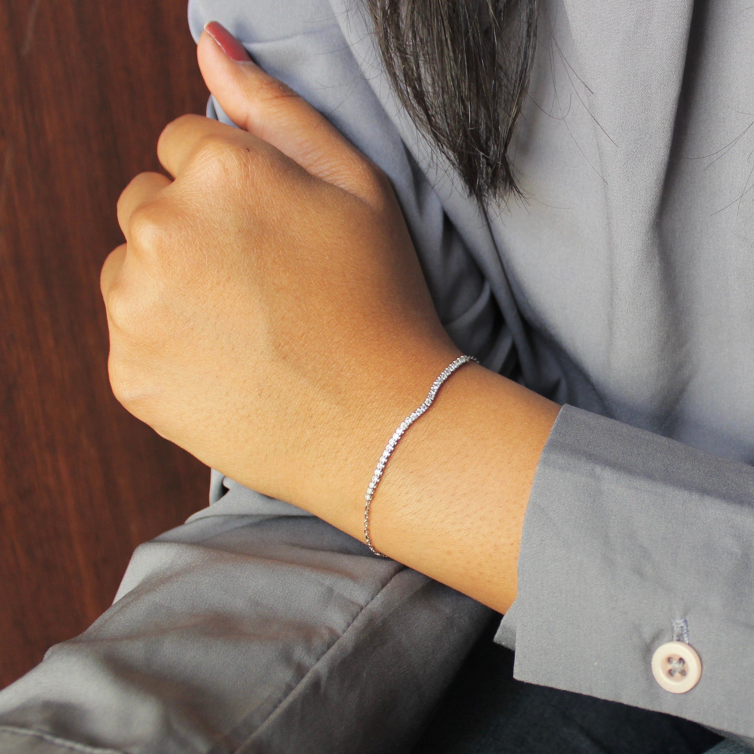 Zircon Stones Sleek Lined 925 Silver Minimal Bracelet