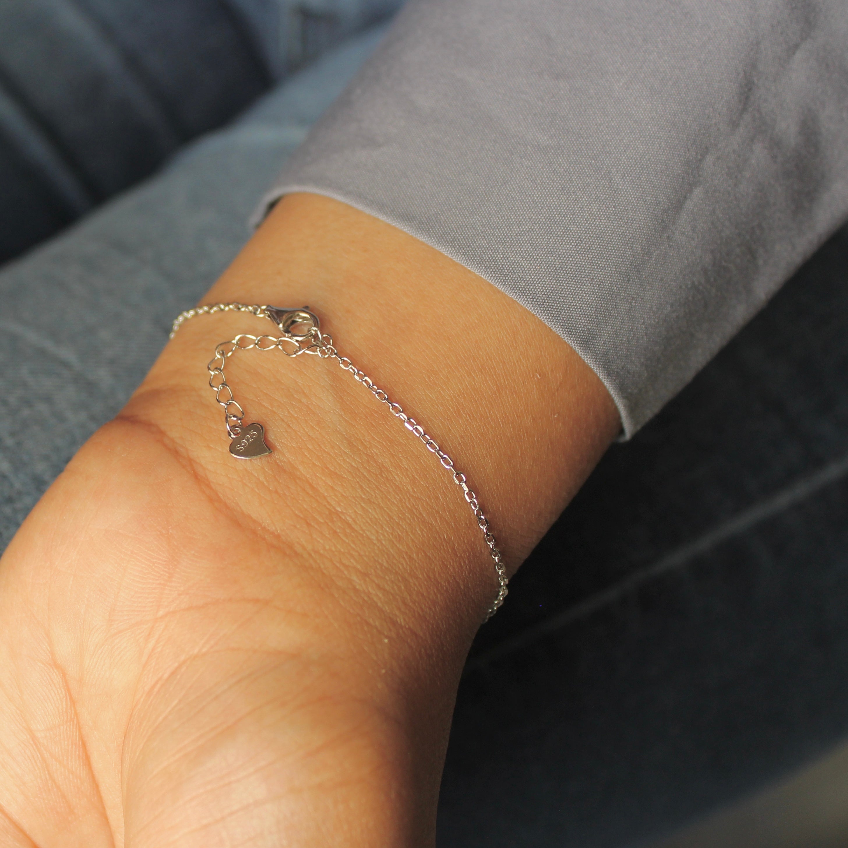 Zircon Stones Sleek Lined 925 Silver Minimal Bracelet