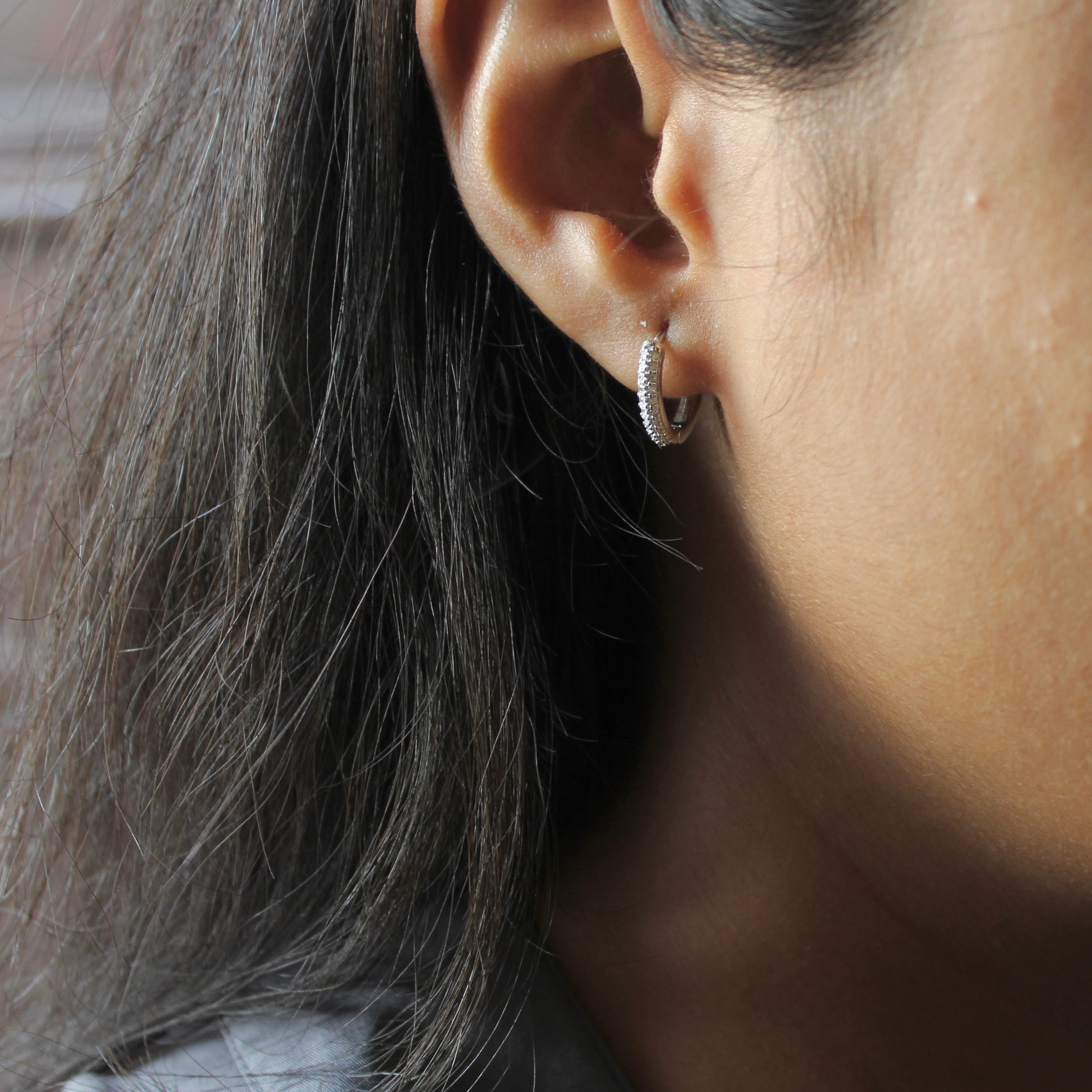 Lined Zircon Stones Studded Round Studs in 925 Silver
