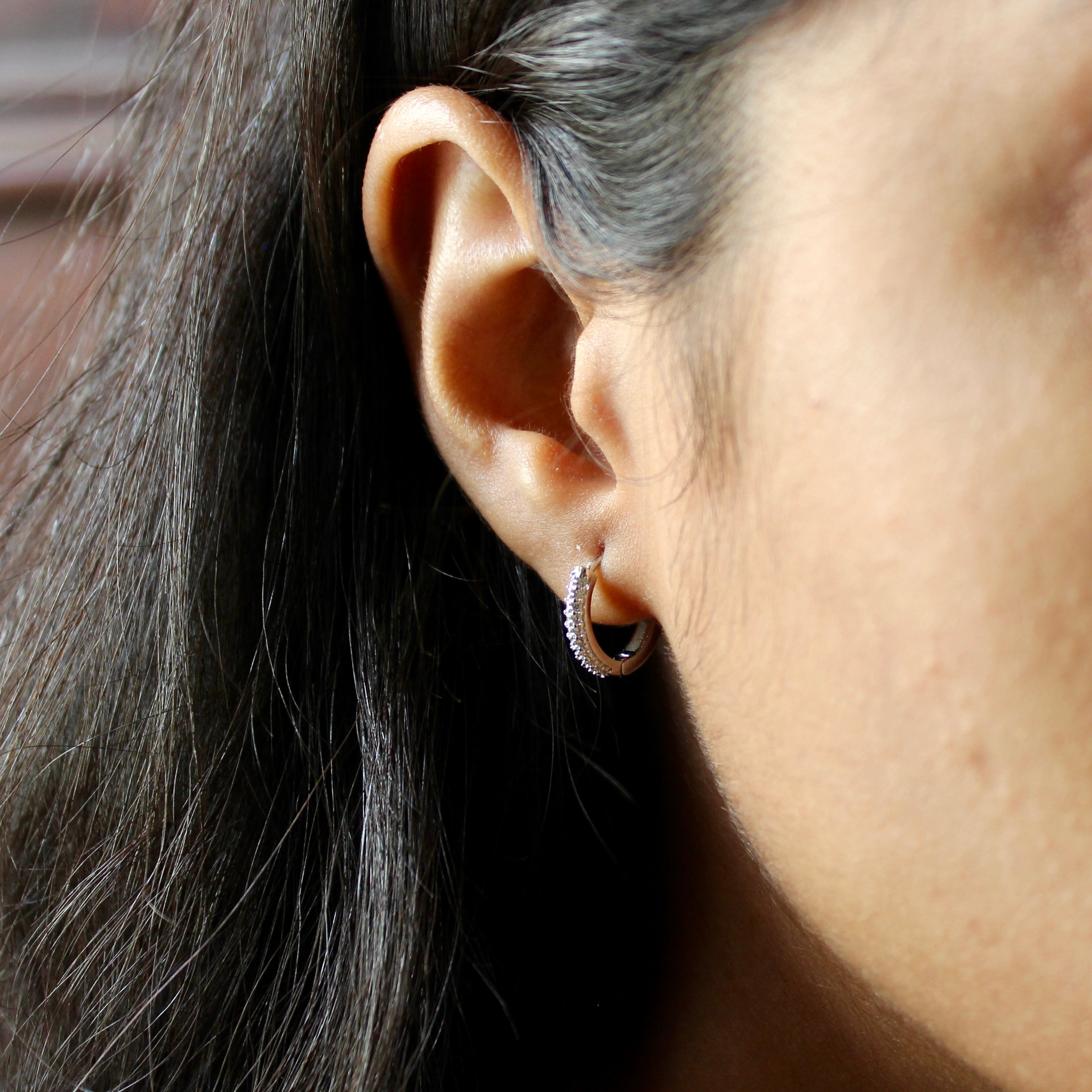 Lined Zircon Stones Studded Round Studs in 925 Silver