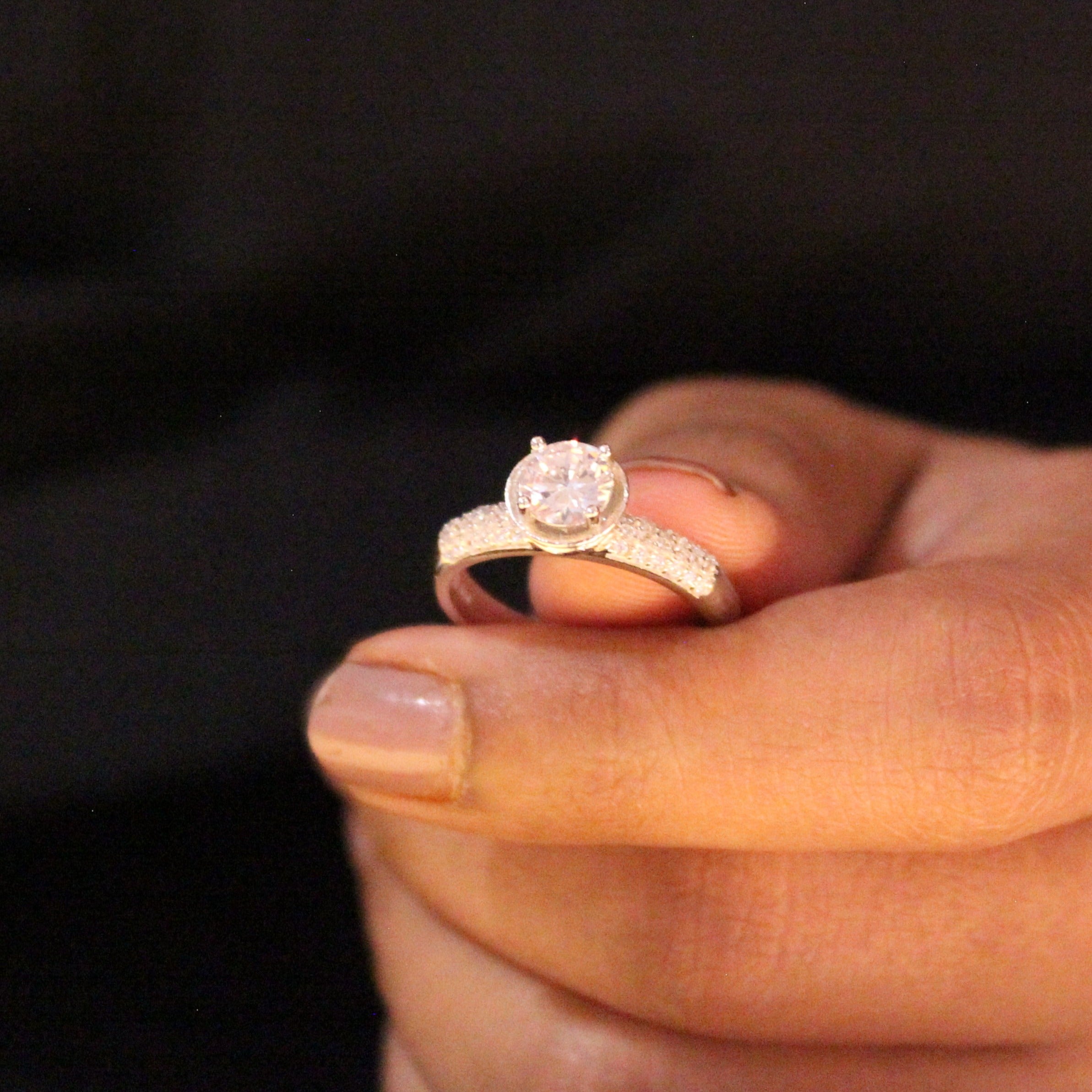 American Diamond Solitaire Rounded Silver Ring