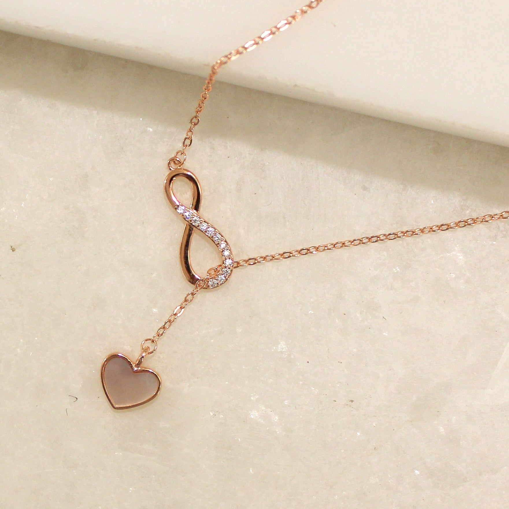 Infinity Crossed Heart Minimal Chain in Rose Gold Polish 925 Silver