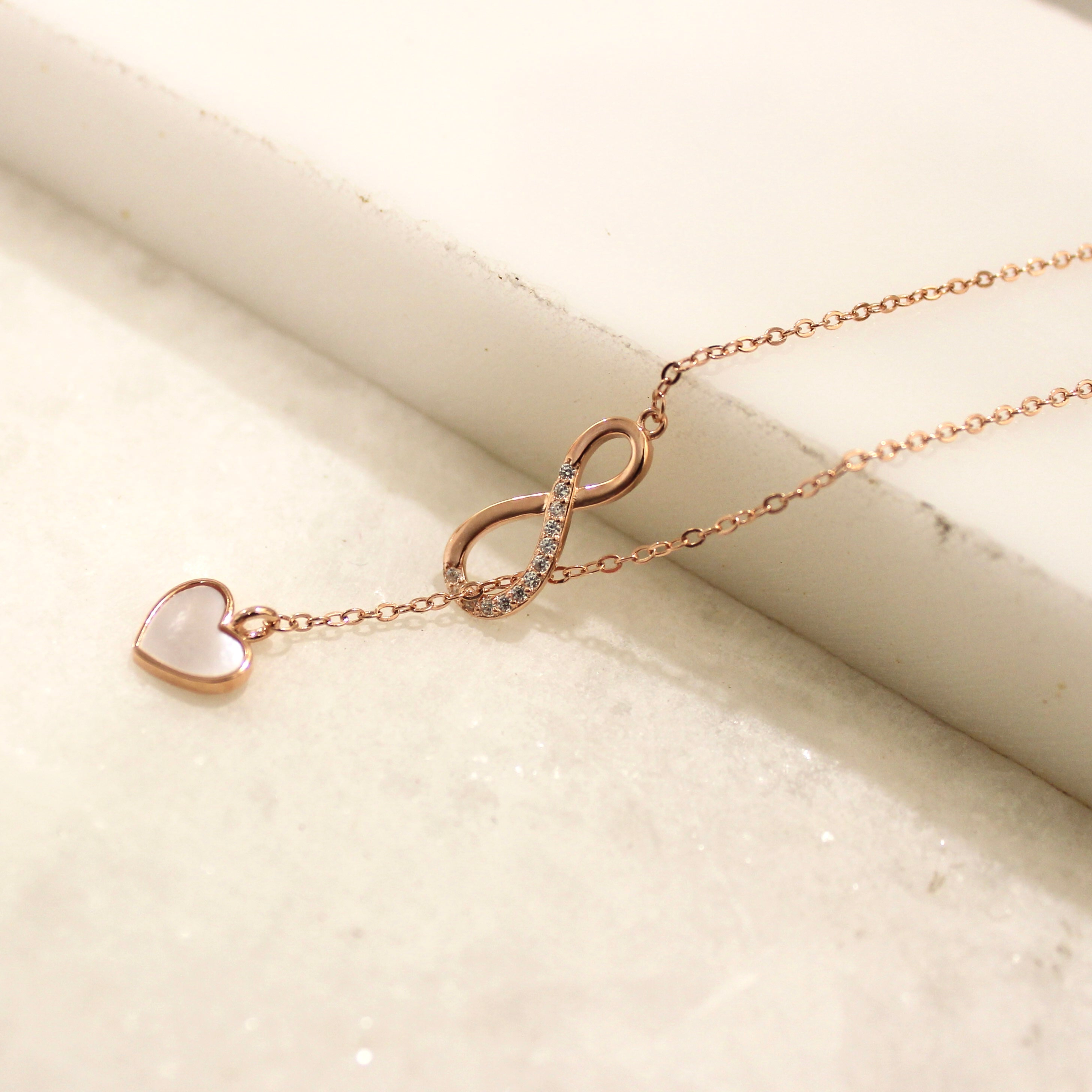 Infinity Crossed Heart Minimal Chain in Rose Gold Polish 925 Silver