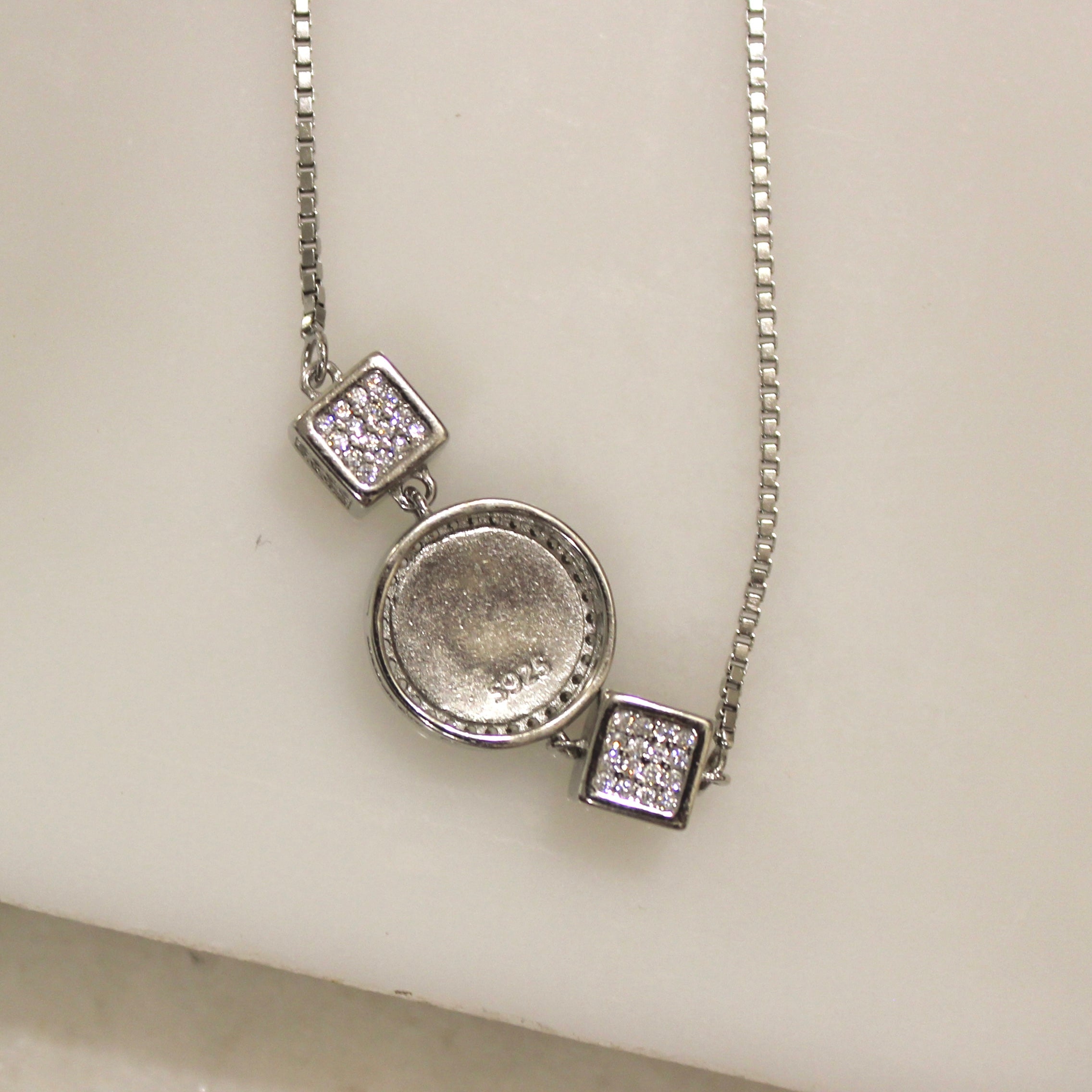 Evil Eye White Charm Circle Cube 925 Silver Adjustable Bracelet