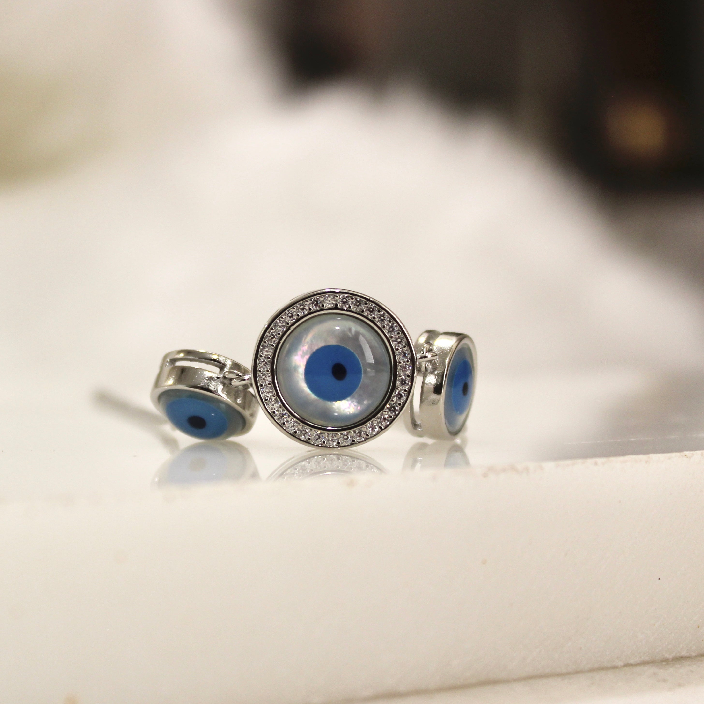 3 Circles Evil Eye Pure Silver Adjustable Bracelet in 925 Silver