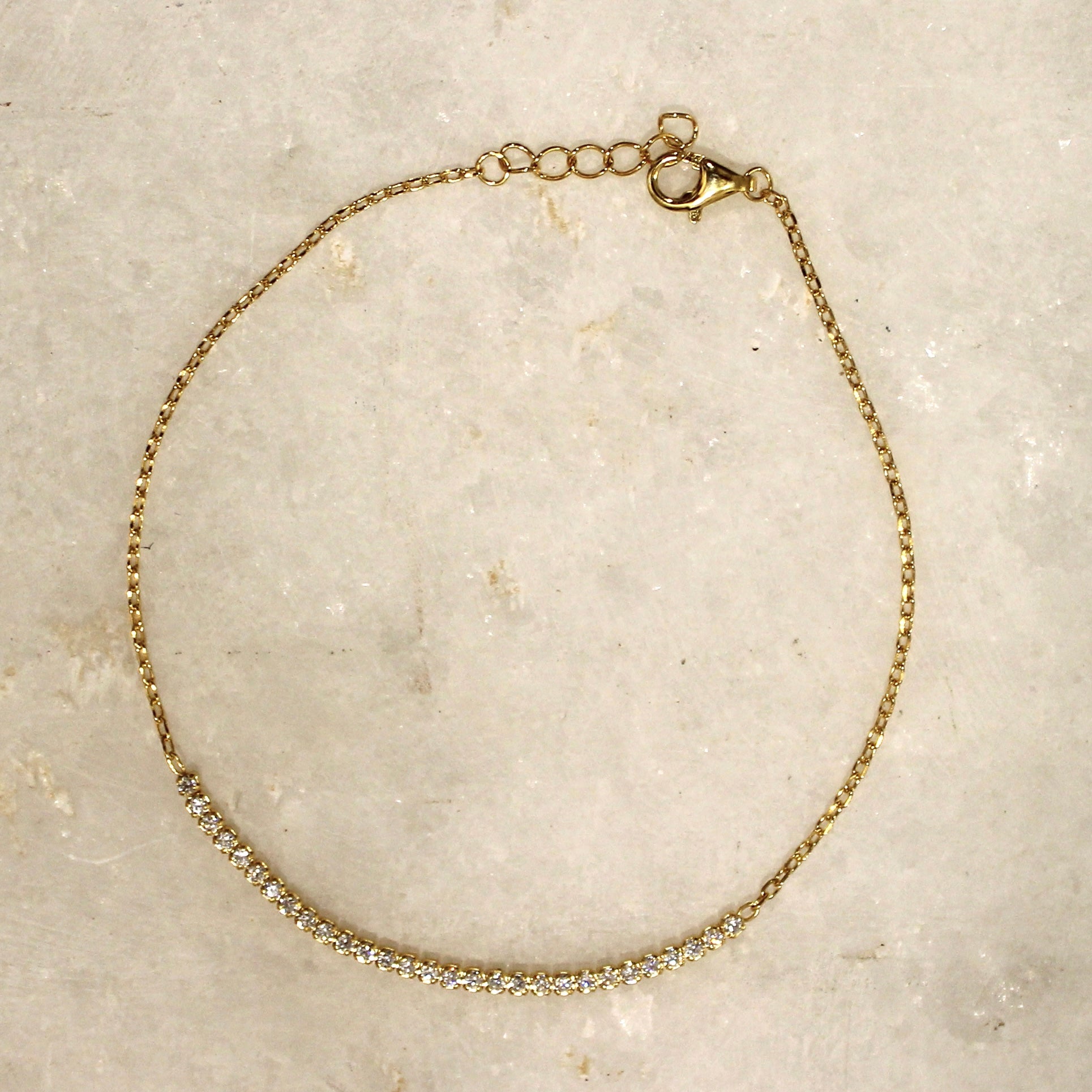 Zircon Stones Sleek Lined 925 Silver Minimal Bracelet in Gold Polish