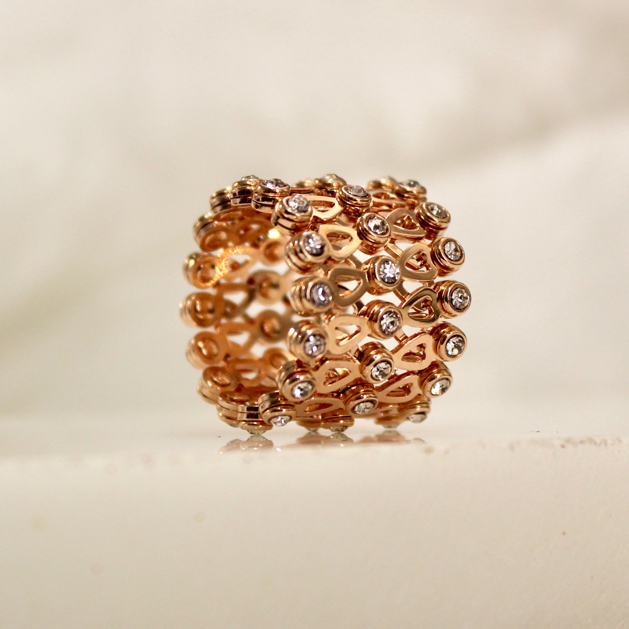 92.5 Sterling Silver flower Ring cum Bracelet Rose gold with Stones