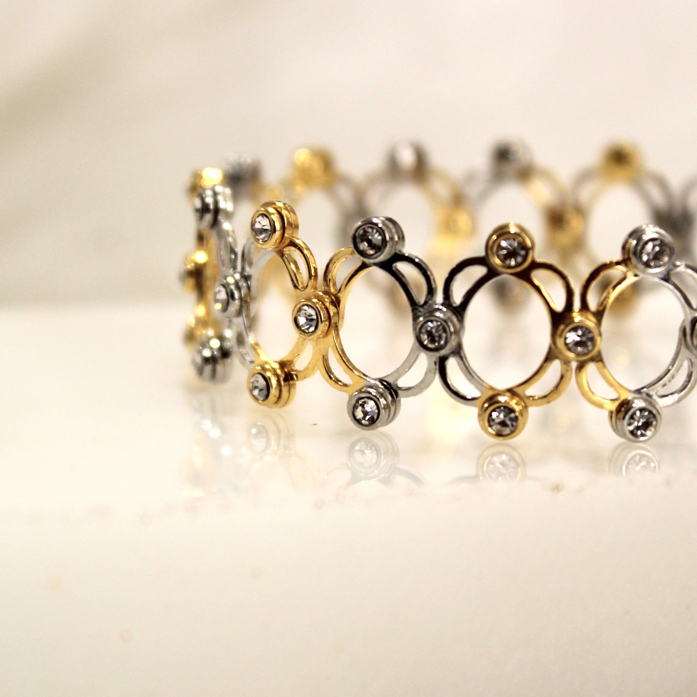 92.5 Sterling Silver zigzag Ring cum Bracelet Gold Polish with Stones