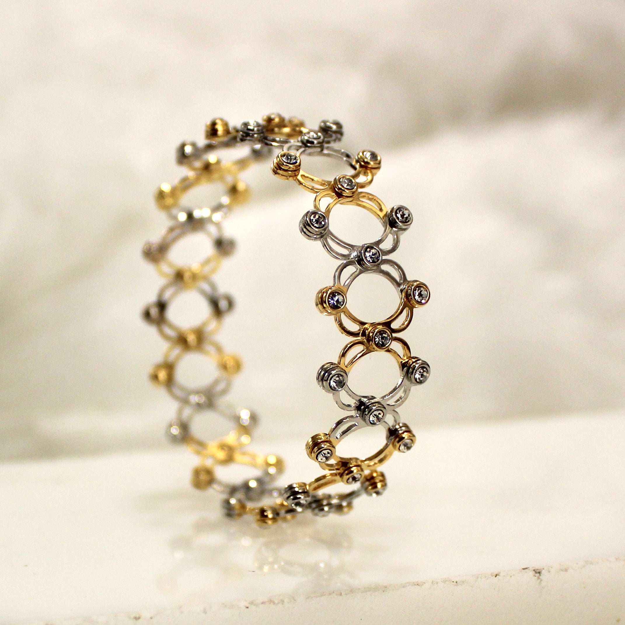 92.5 Sterling Silver zigzag Ring cum Bracelet Gold Polish with Stones