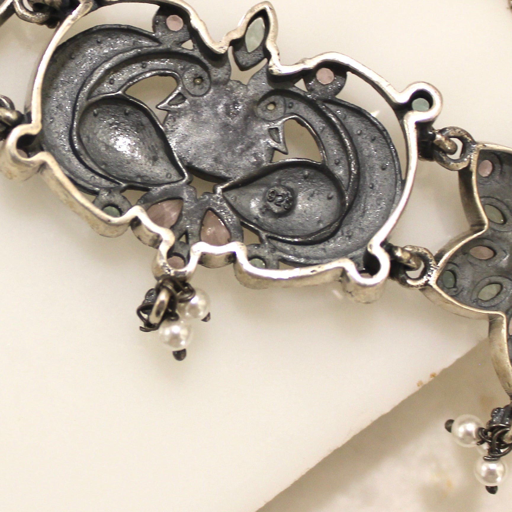 Pastel Stones Flower Antique 925 Pure Silver Choker With Silver Earrings