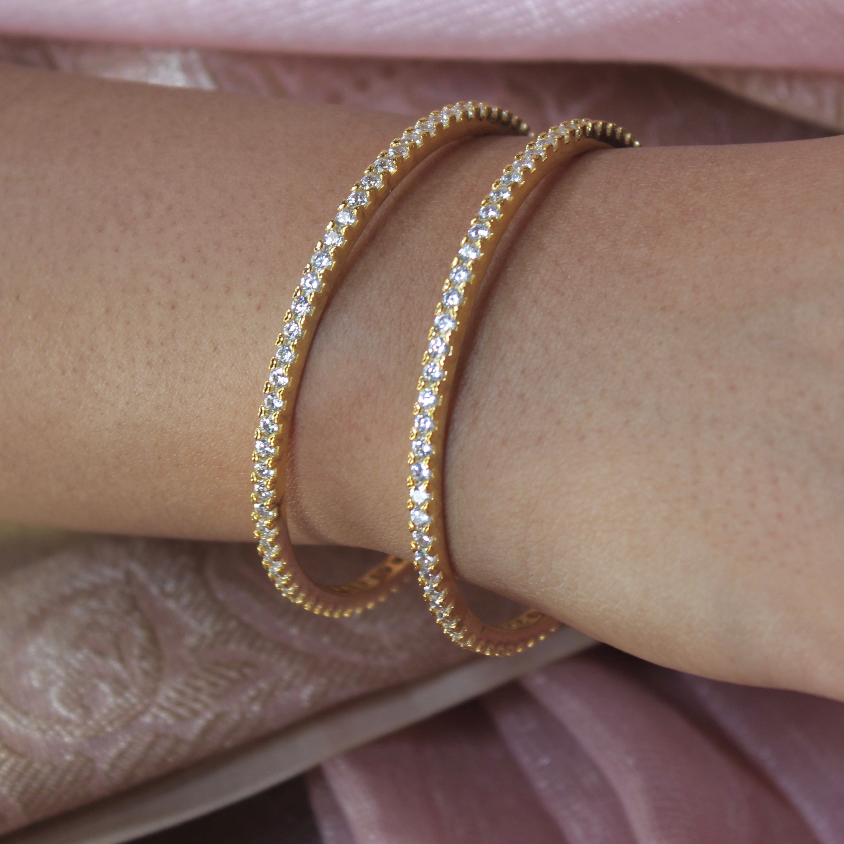Tennis Bangles in Gold Plated 925 Silver- pair