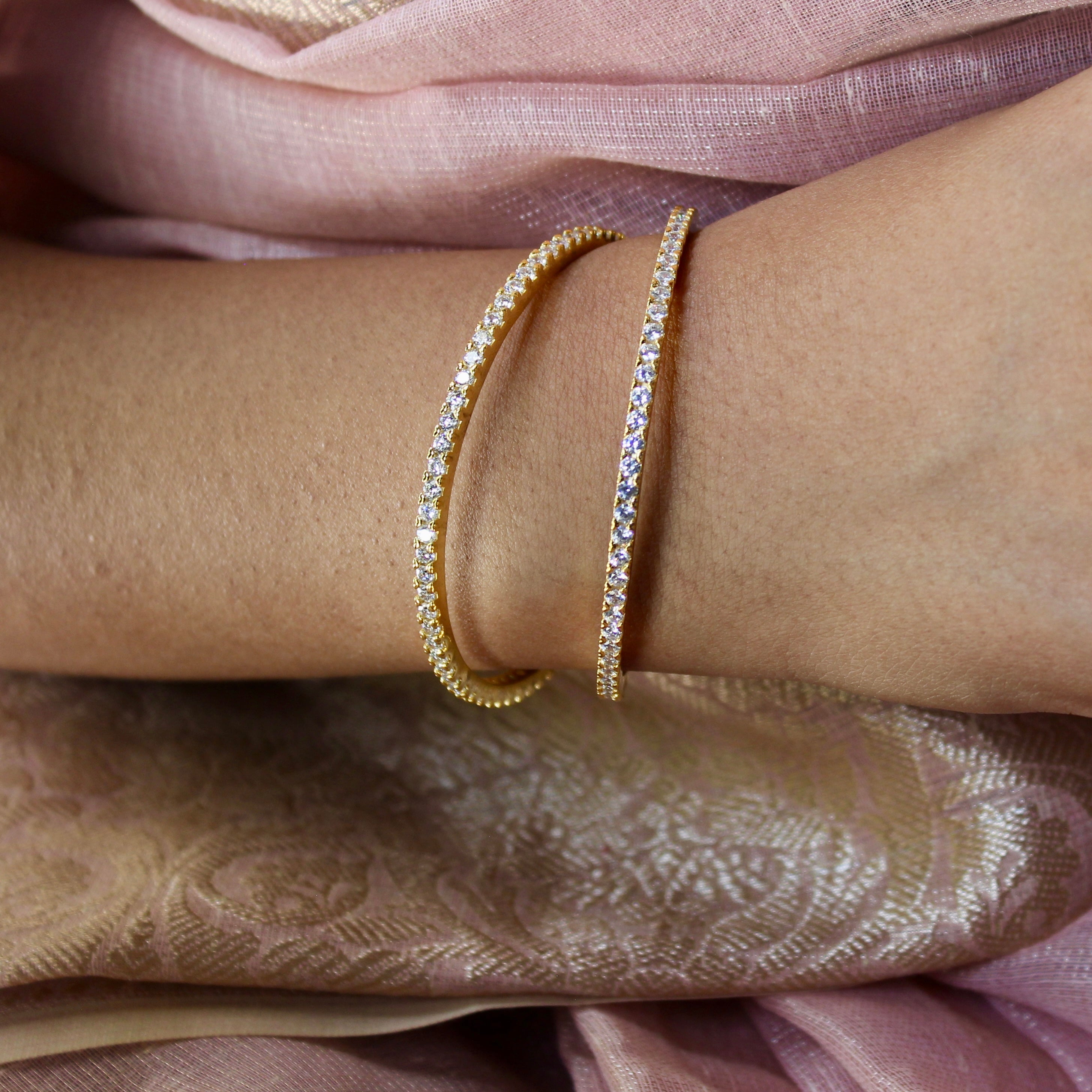 Tennis Bangles in Gold Plated 925 Silver- pair