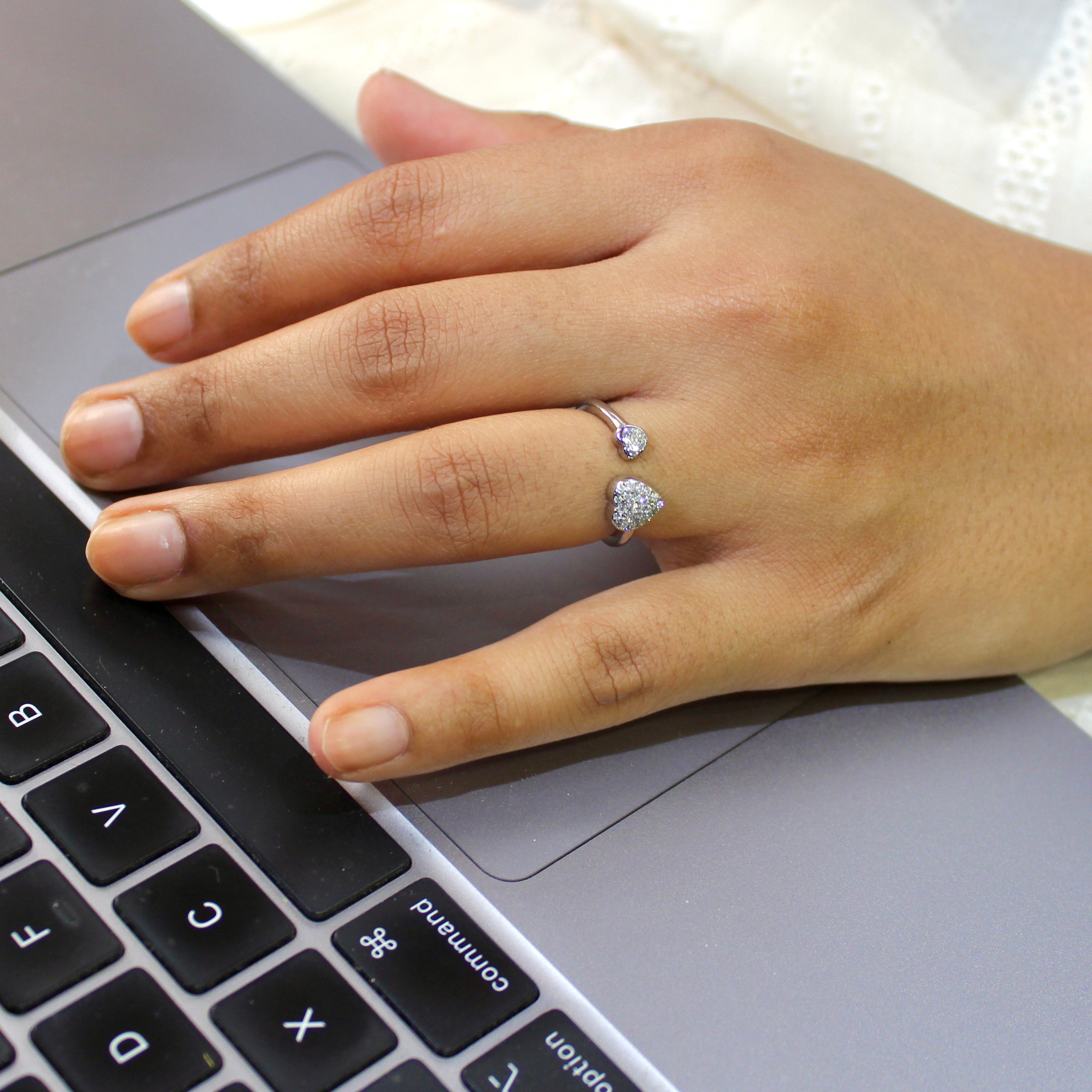 Heart Joining Rose Gold 925 Silver Ring- Free size