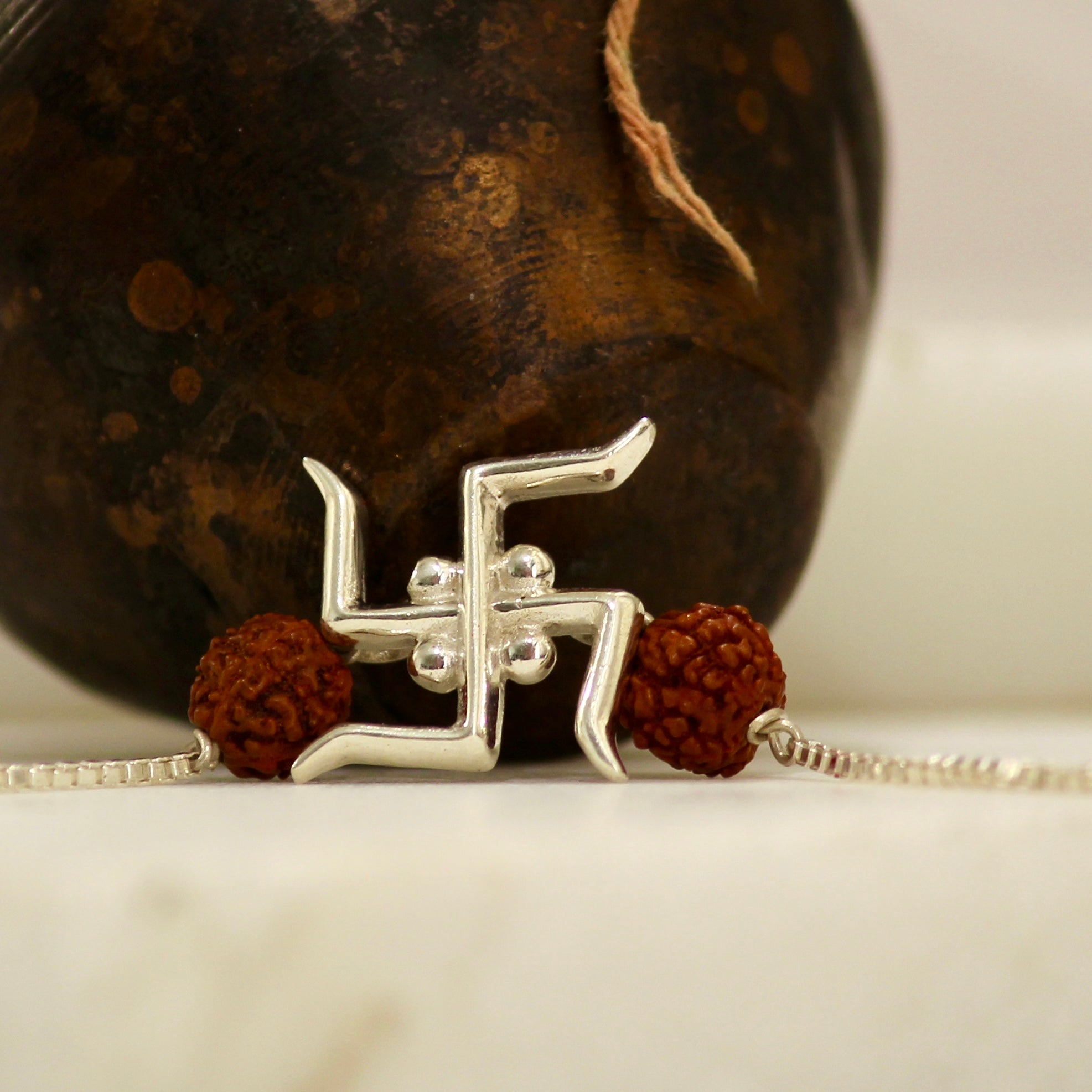 SATIYA WITH RUDRAKSHA chained rakhi in 925 Silver
