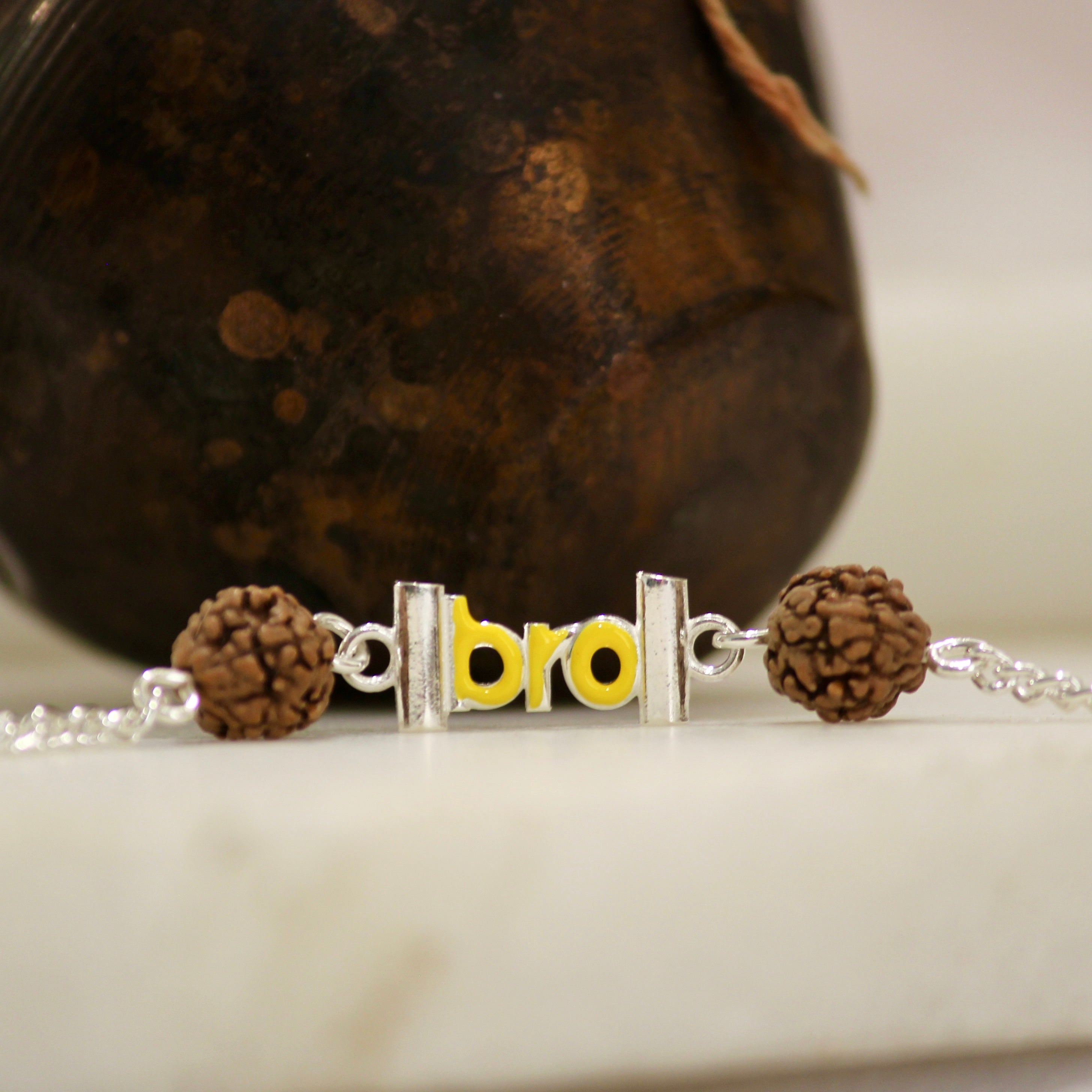BRO WITH RUDRAKSHA chained rakhi in 925 silver