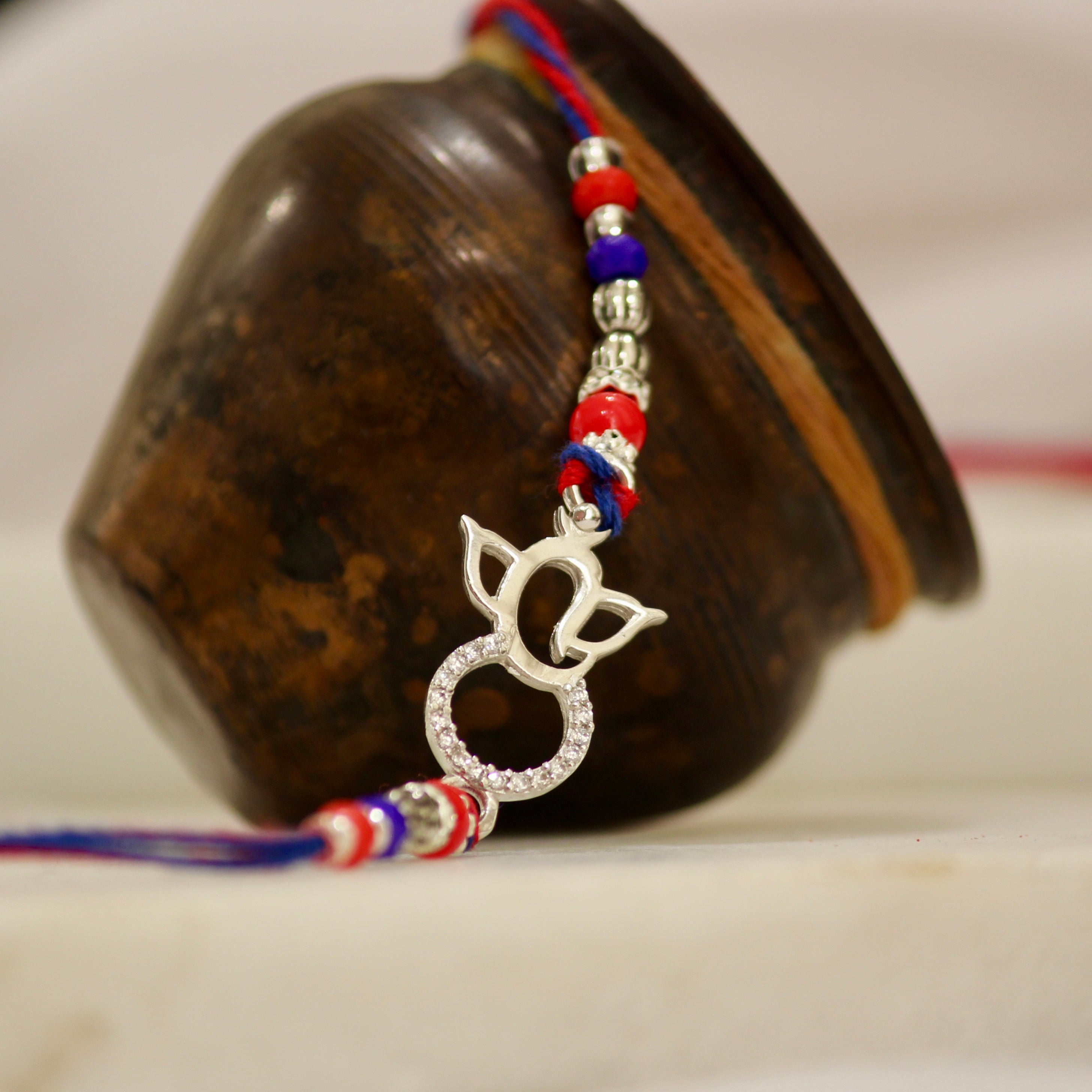 LORD GANESHA 925 silver red thread rakhi