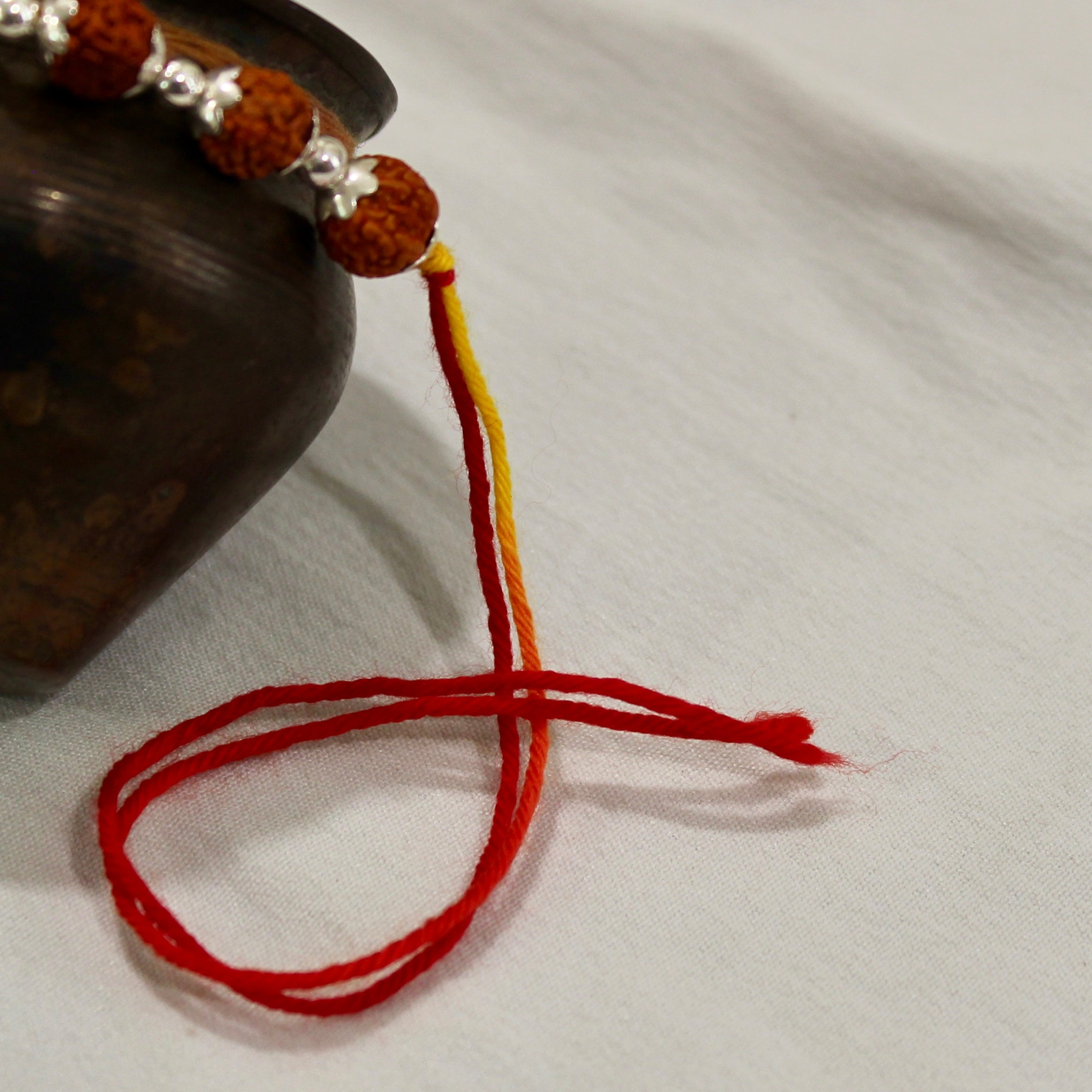 5 RUDRAKSHA 925 silver red yellow thread rakhi