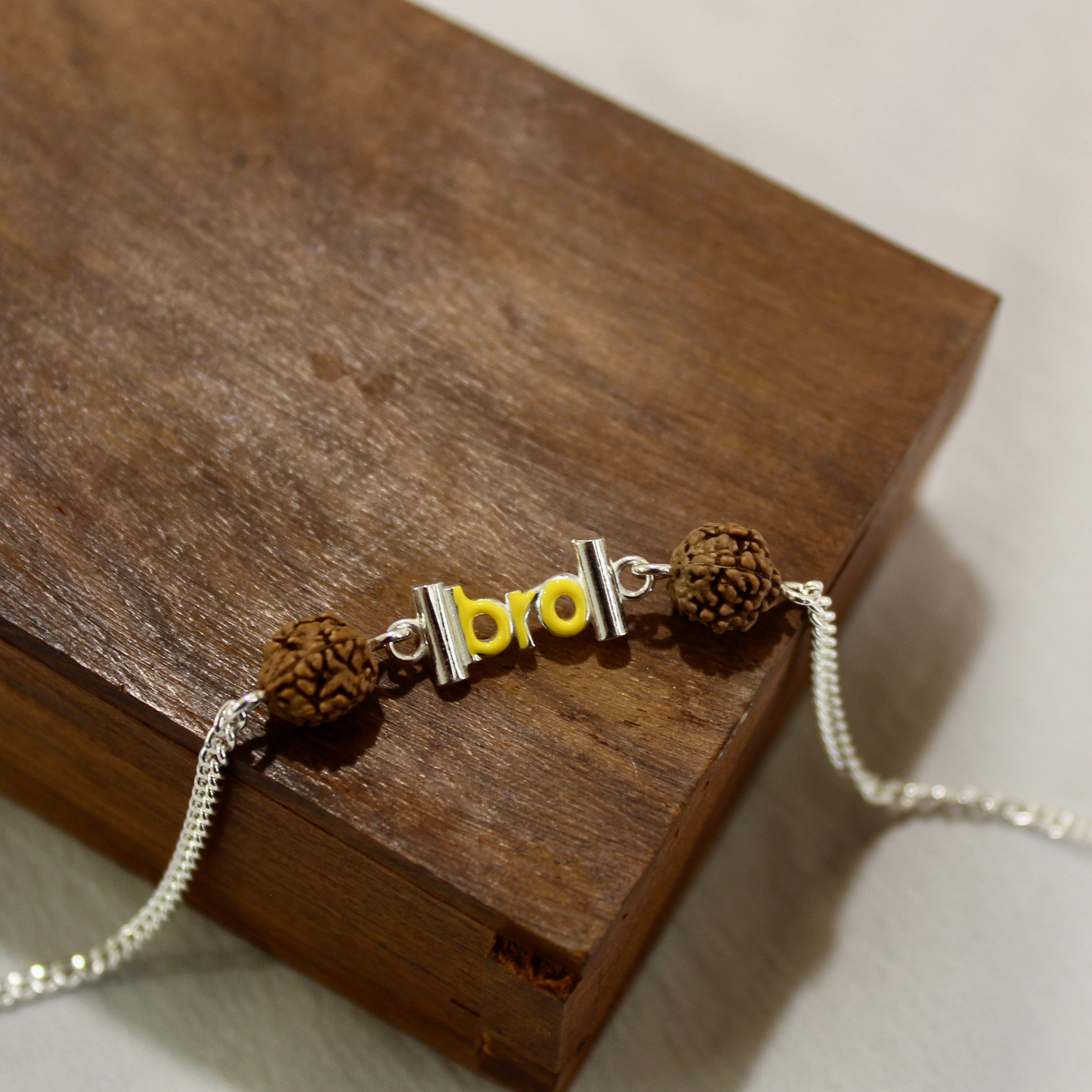 BRO WITH RUDRAKSHA chained rakhi in 925 silver