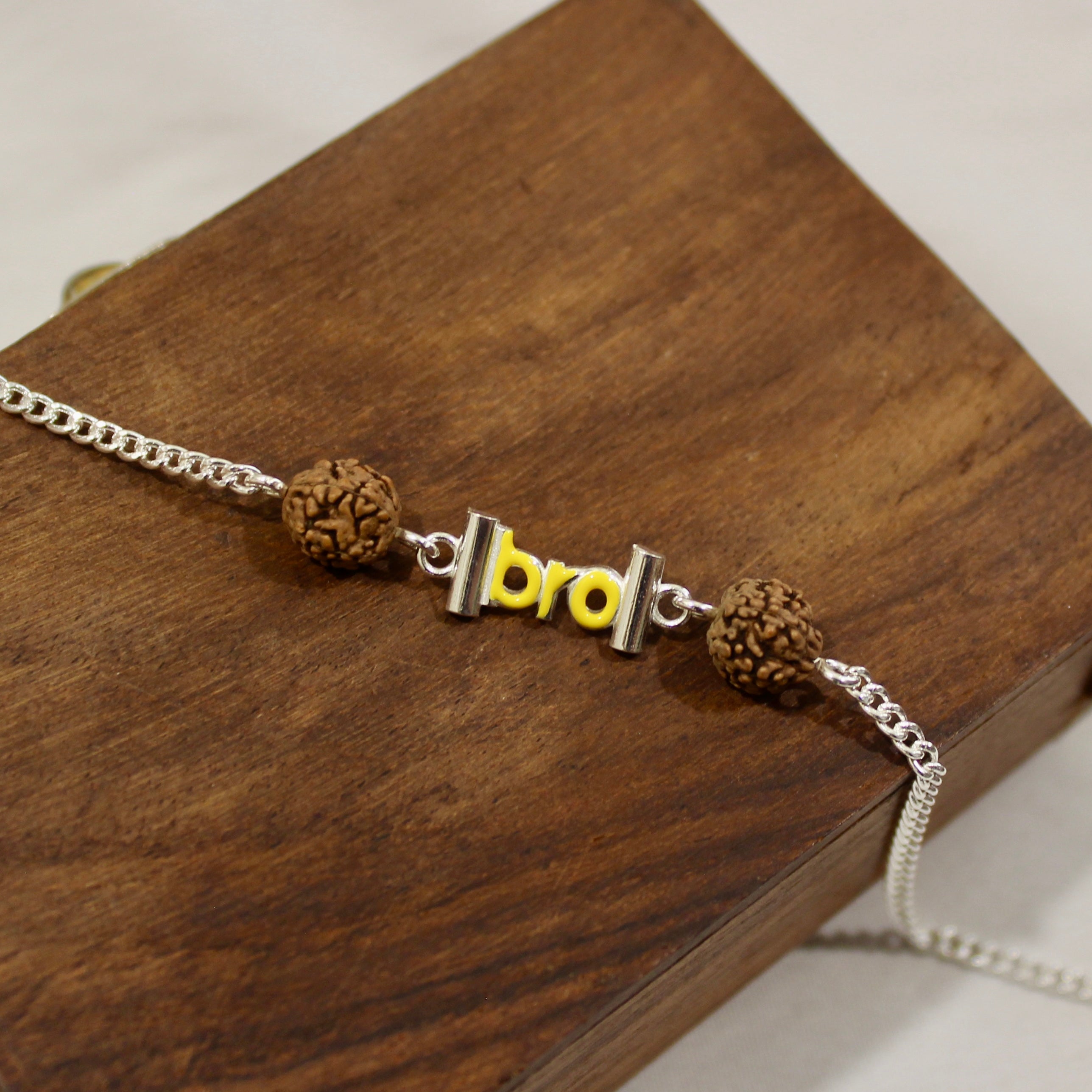 BRO WITH RUDRAKSHA chained rakhi in 925 silver
