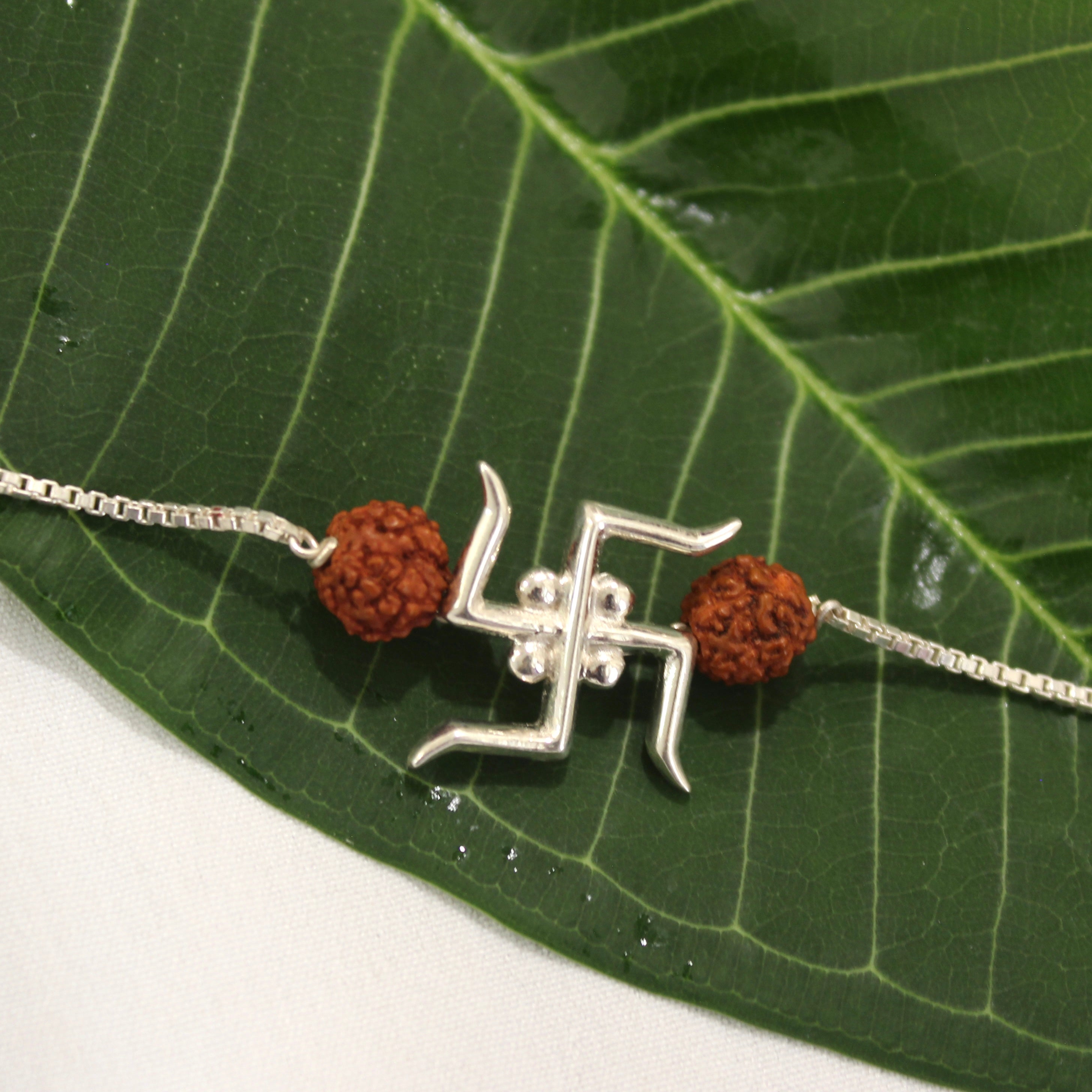SATIYA WITH RUDRAKSHA chained rakhi in 925 Silver