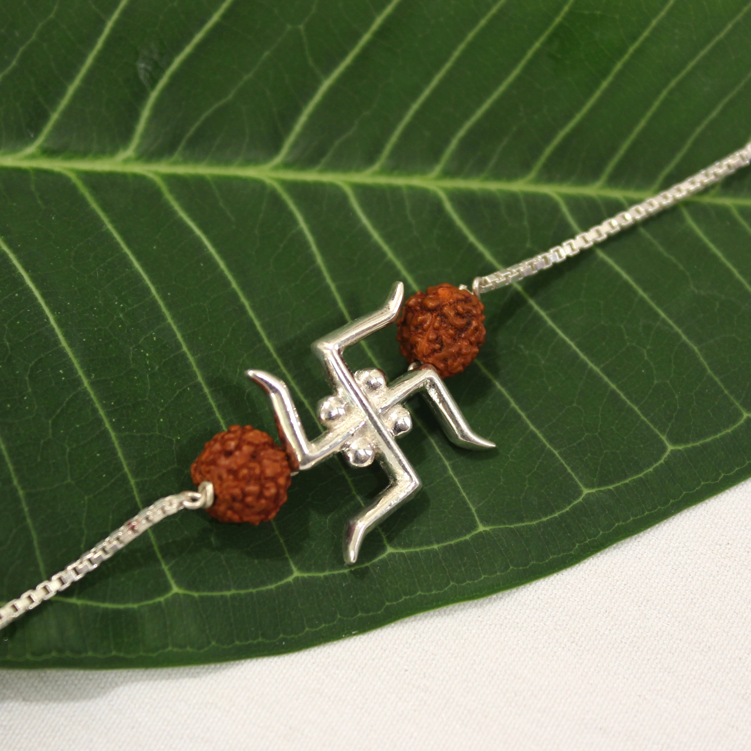 SATIYA WITH RUDRAKSHA chained rakhi in 925 Silver