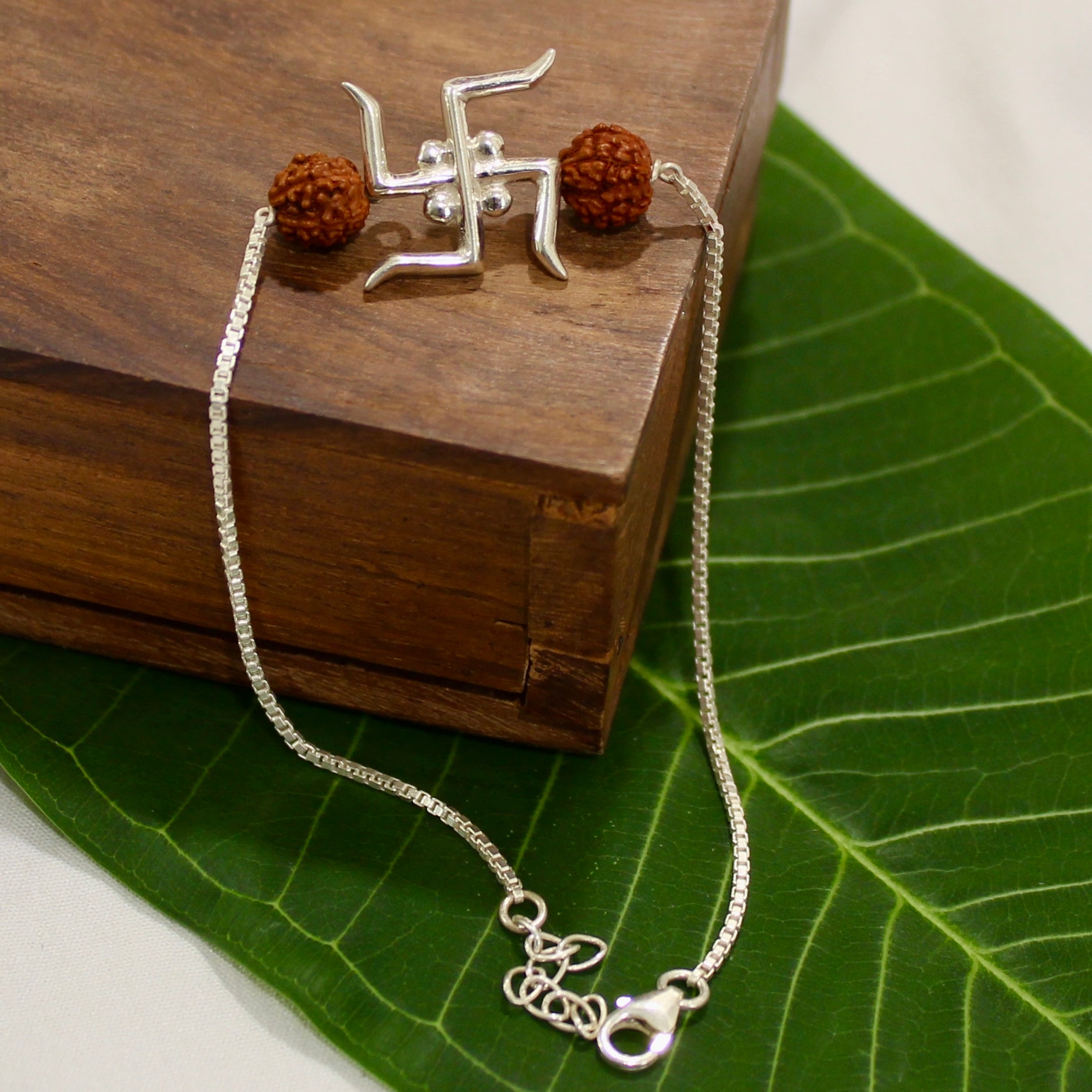 SATIYA WITH RUDRAKSHA chained rakhi in 925 Silver
