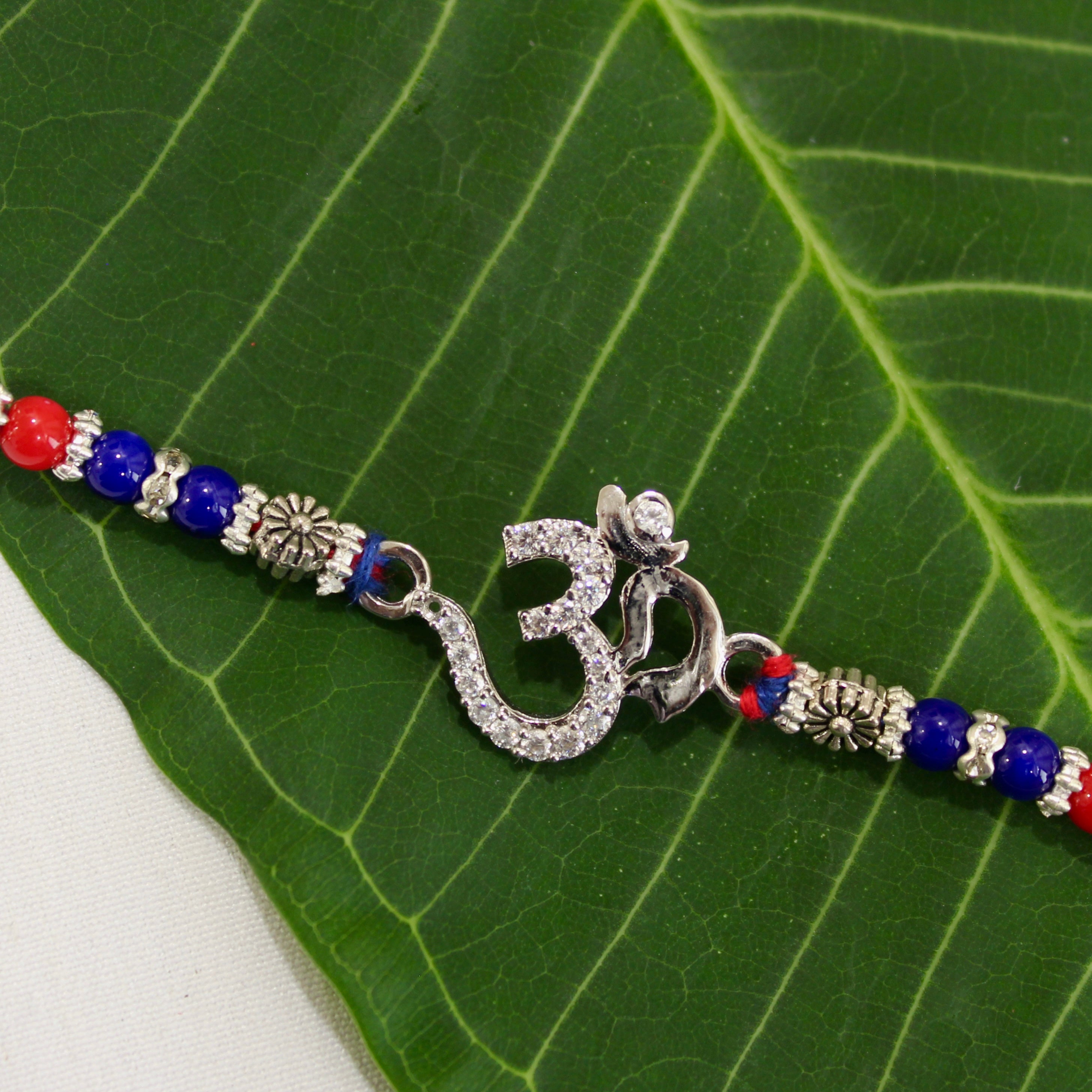 OM CLASSIC 925 silver red thread rakhi