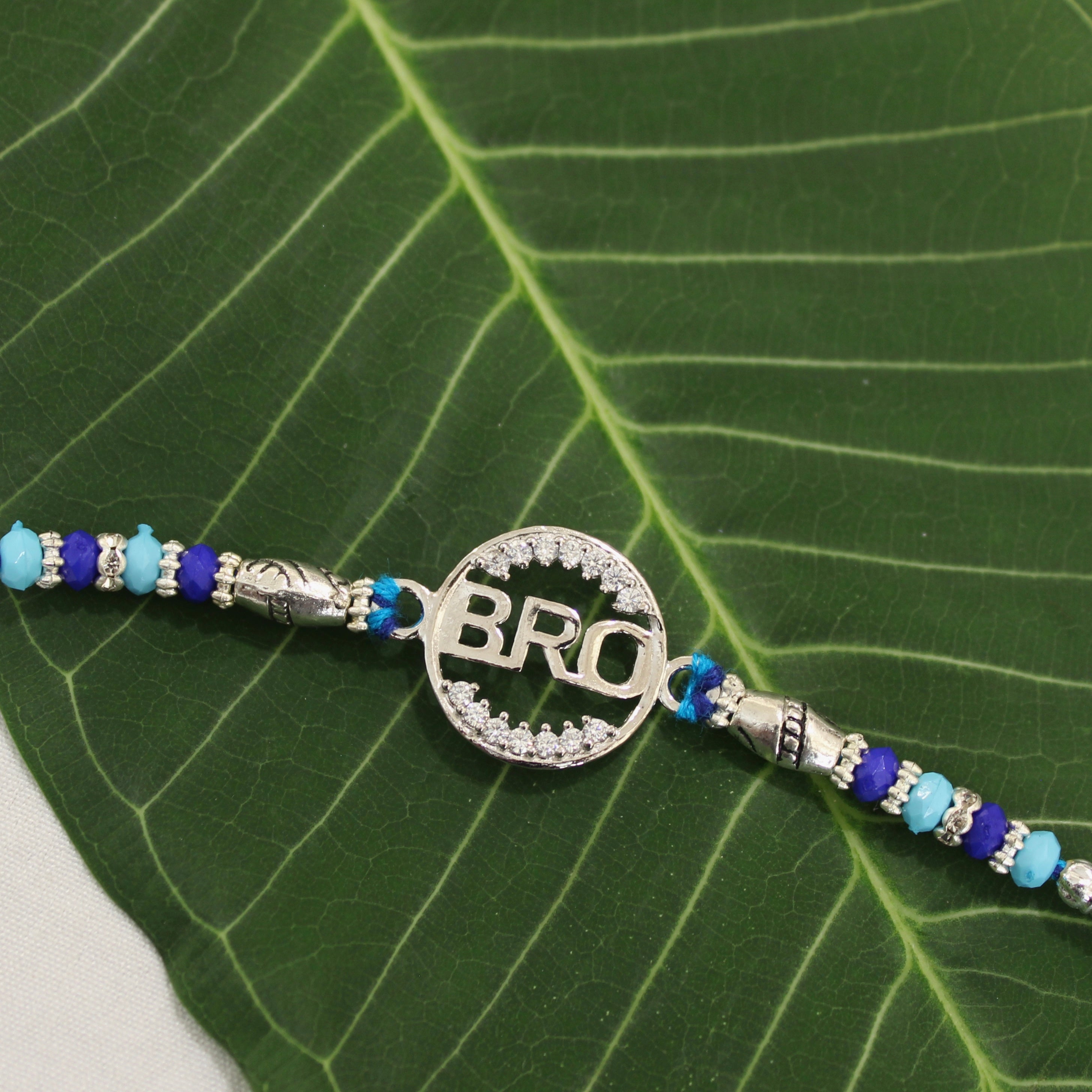 BRO IN CIRCLE 925 silver blue thread rakhi