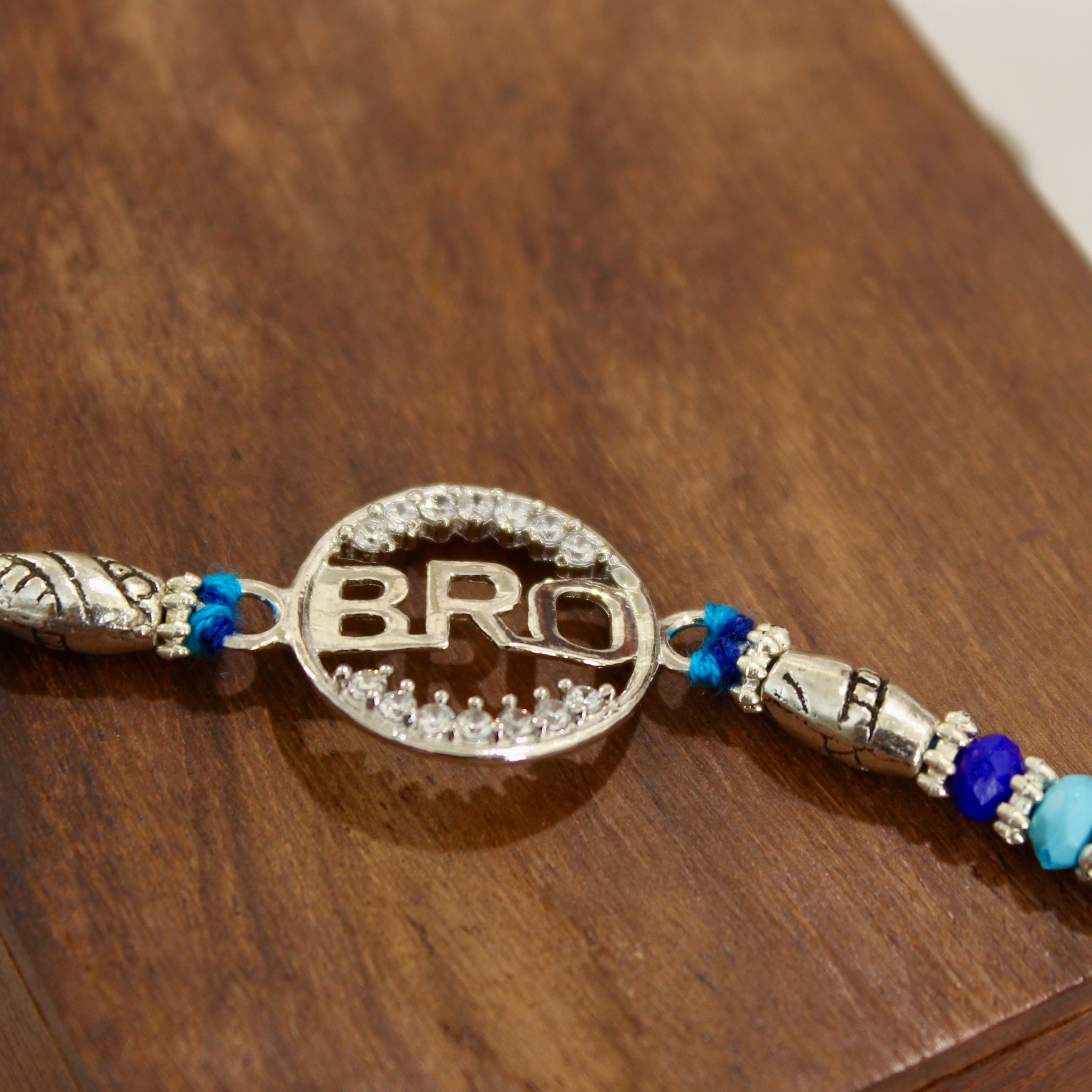 BRO IN CIRCLE 925 silver blue thread rakhi
