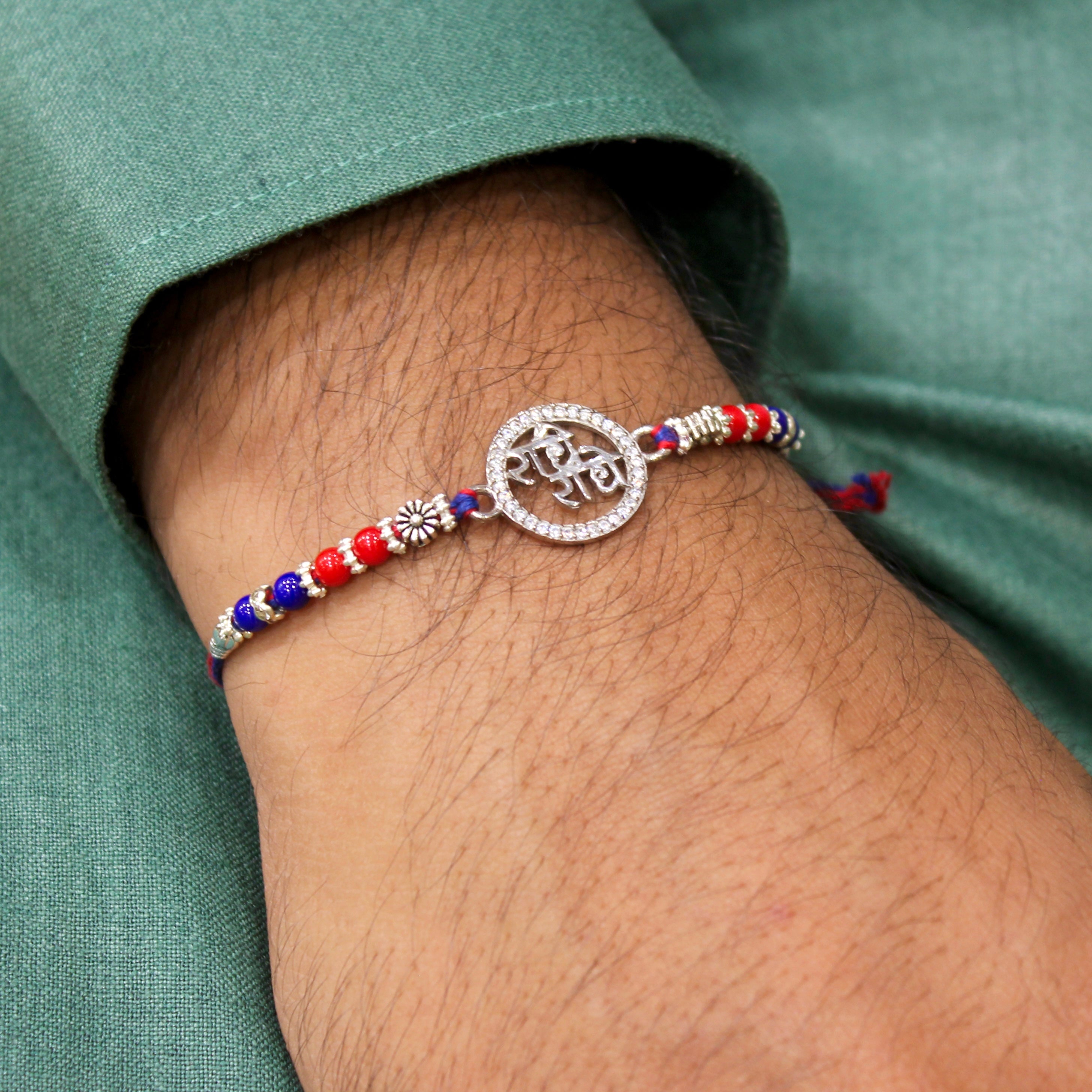 RADHE RADHE 925 silver red thread rakhi