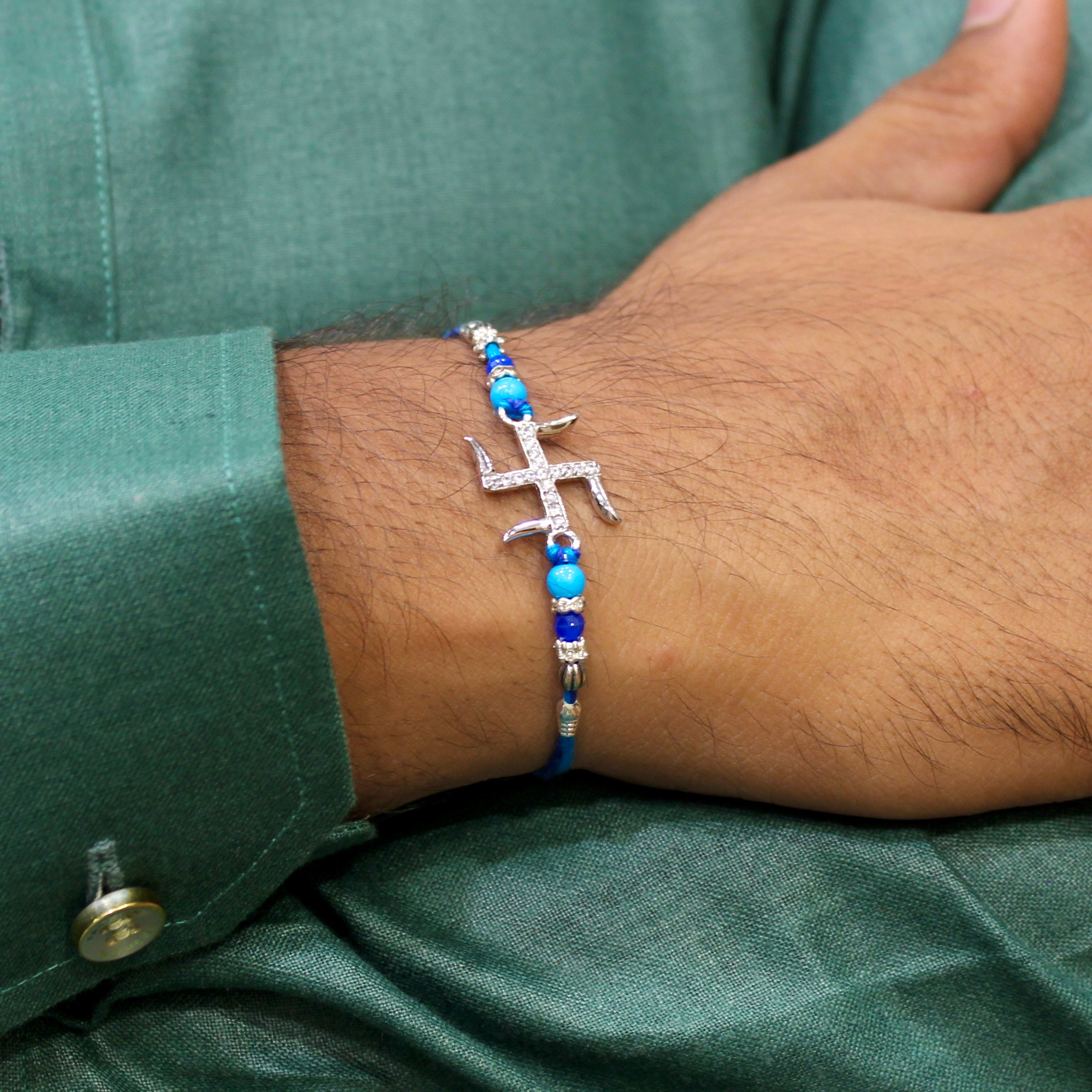 BIG SATIYA 925 silver blue thread rakhi