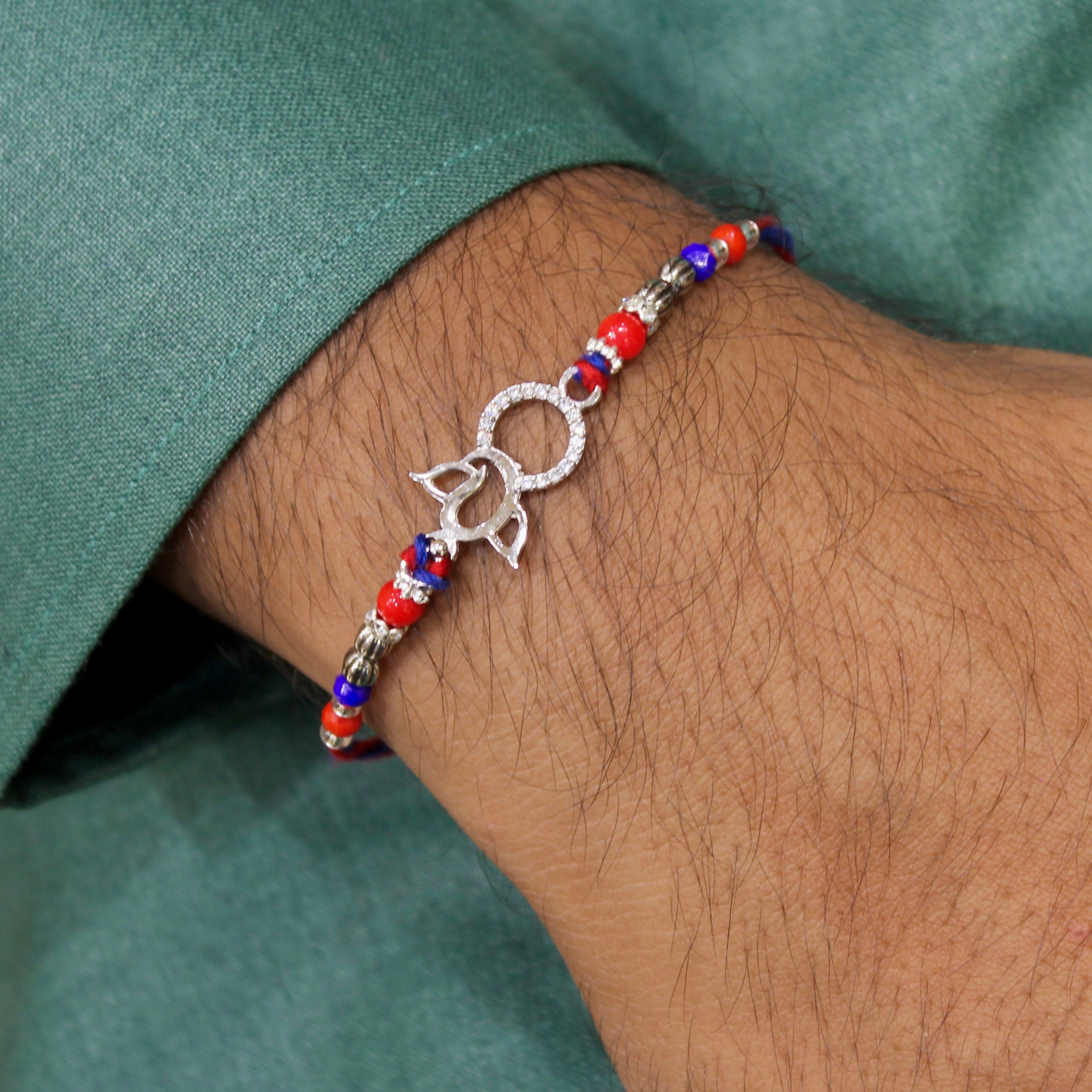 LORD GANESHA 925 silver red thread rakhi