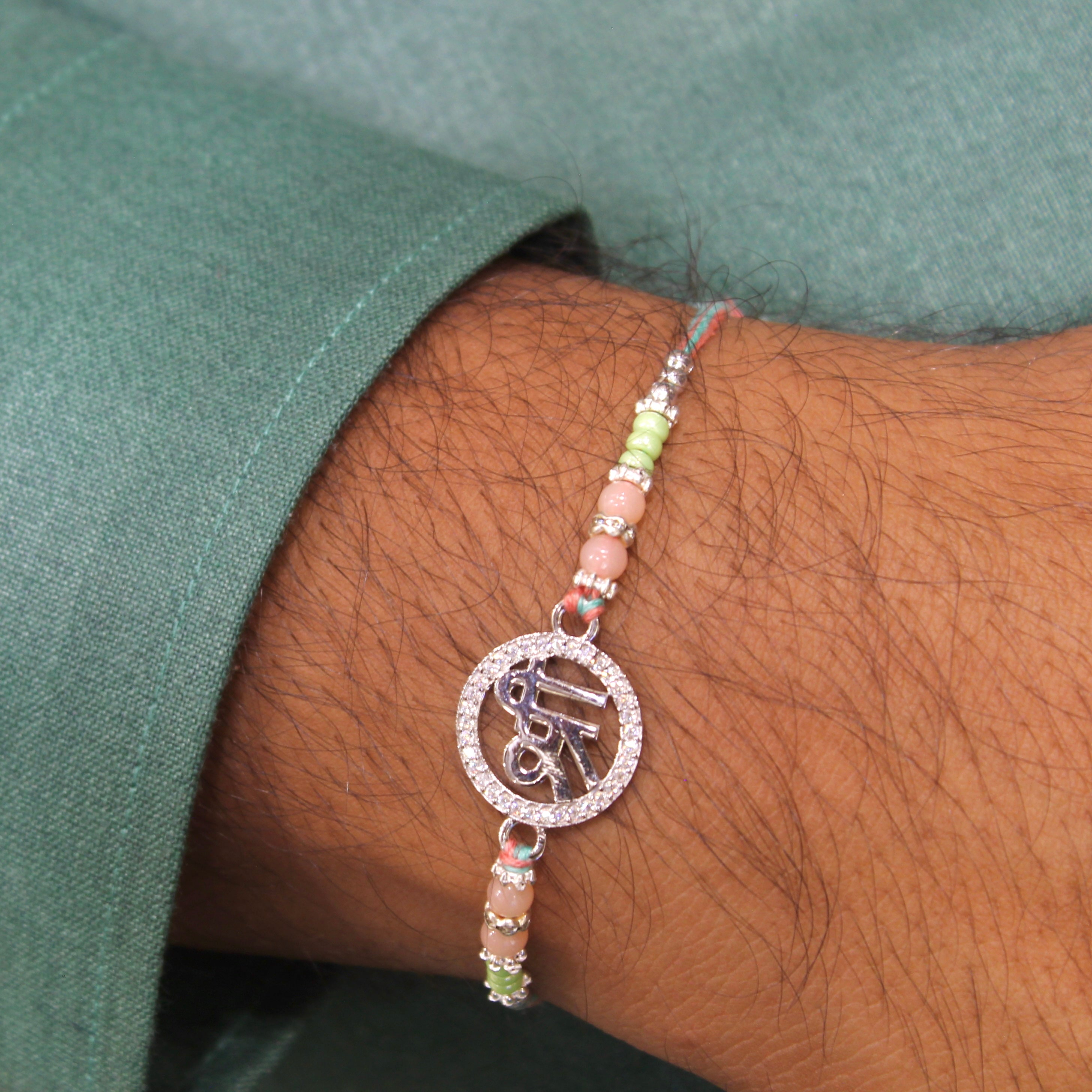SHREE 925 silver peach thread Rakhi