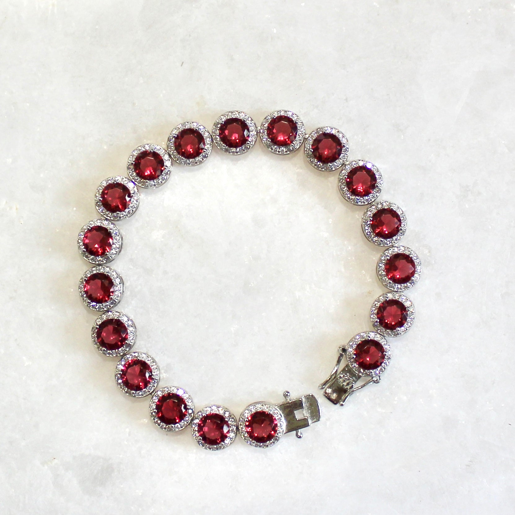 Italian red stones chain 925 silver bracelet