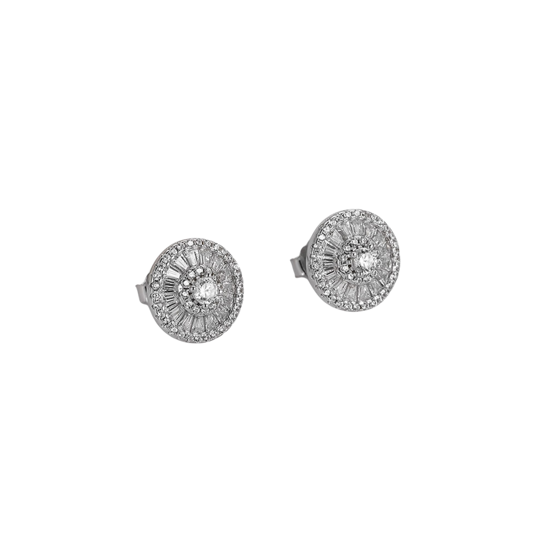 Lined Zircon Stones Studded Round Studs in 925 Silver