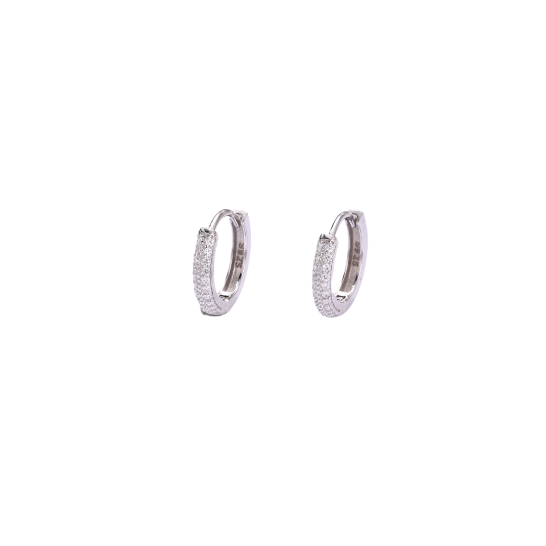 Lined Zircon Stones Studded Round Studs in 925 Silver
